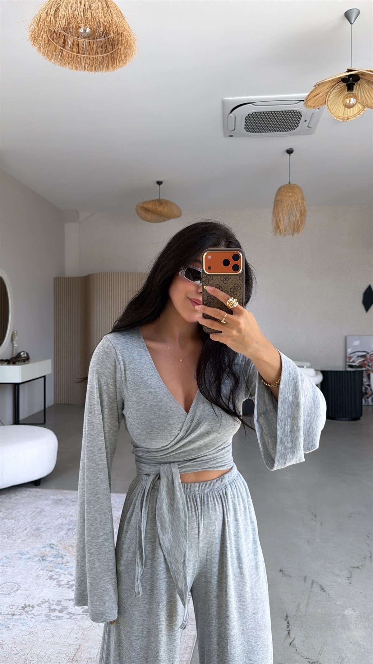 Gri Kruvaze İnce Bolero Pantolon Takım