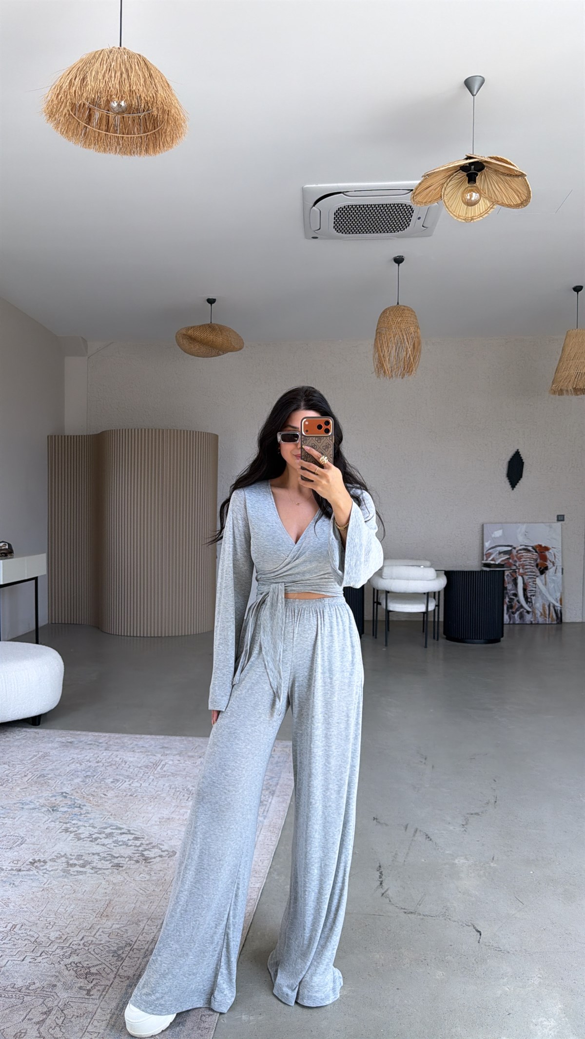 Gri Kruvaze İnce Bolero Pantolon Takım
