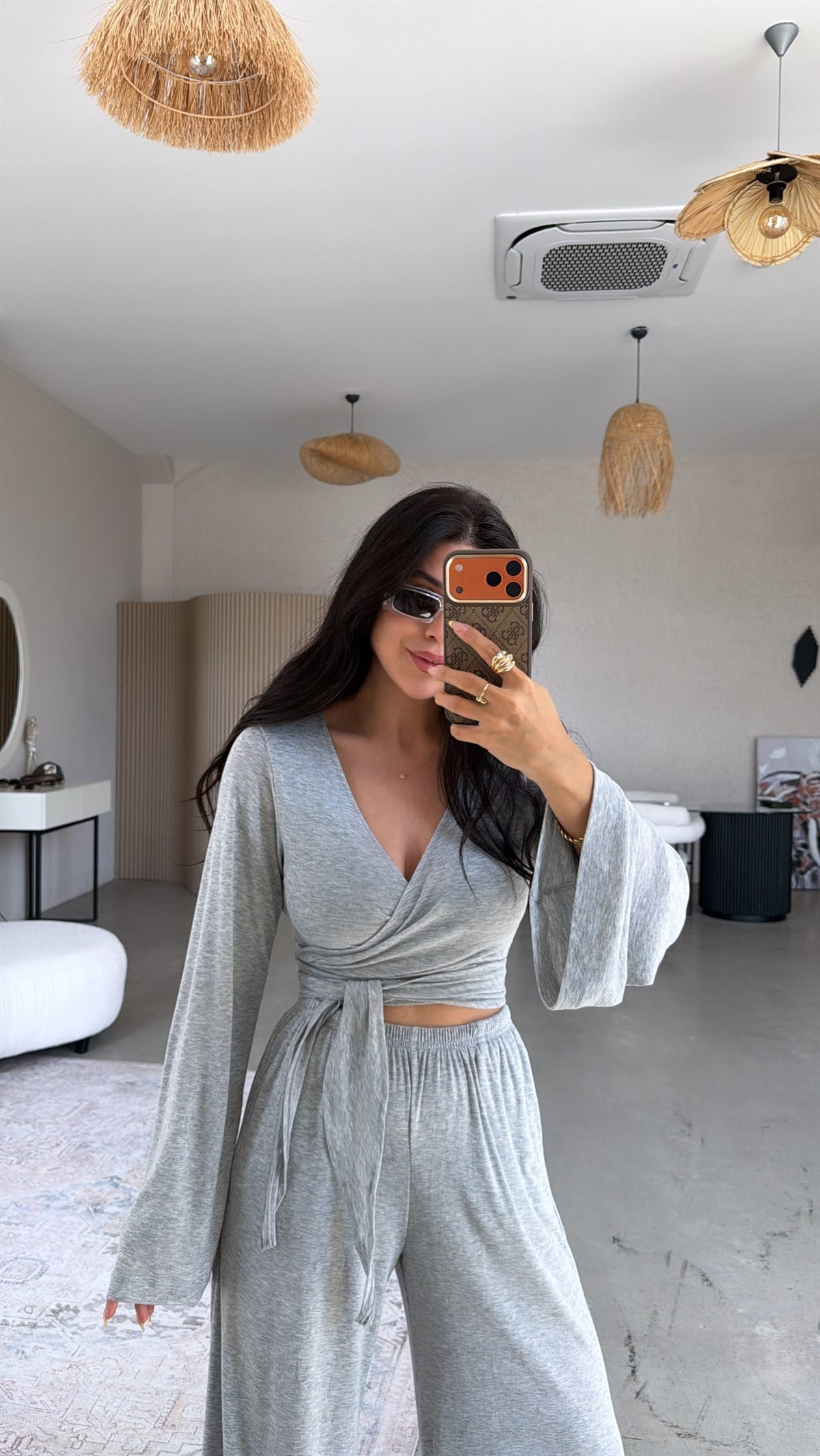 Gri Kruvaze İnce Bolero Pantolon Takım