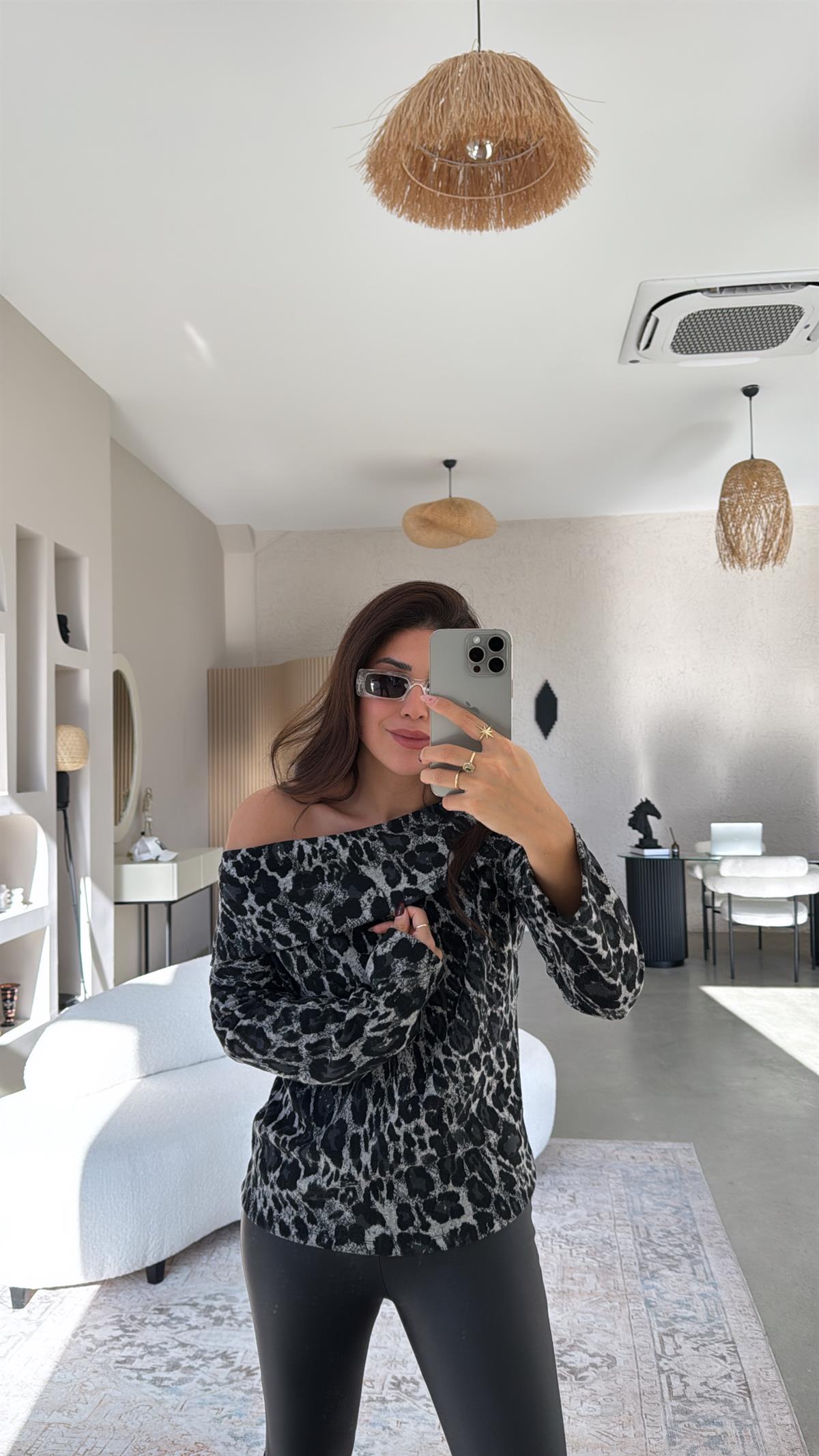 Gri Leopar Madonna Bluz