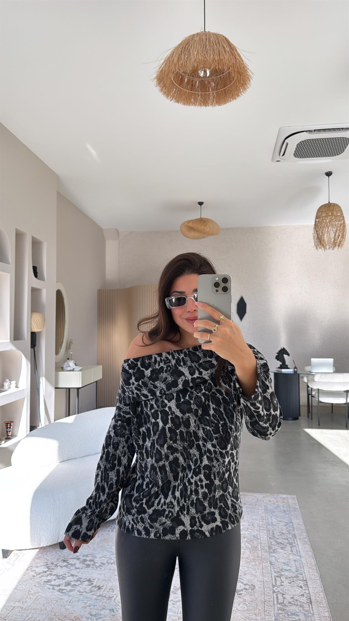 Gri Leopar Madonna Bluz