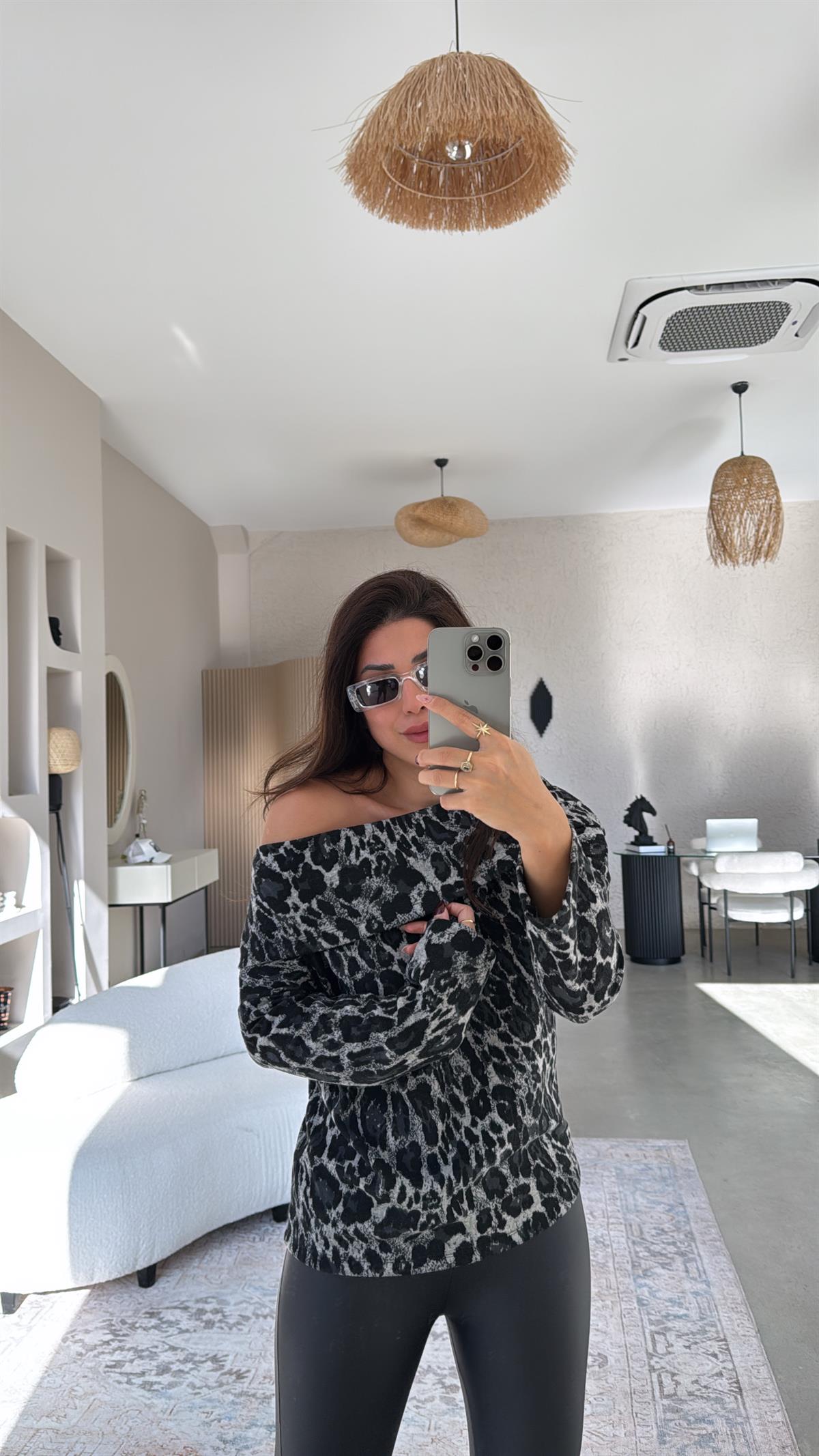 Gri Leopar Madonna Bluz