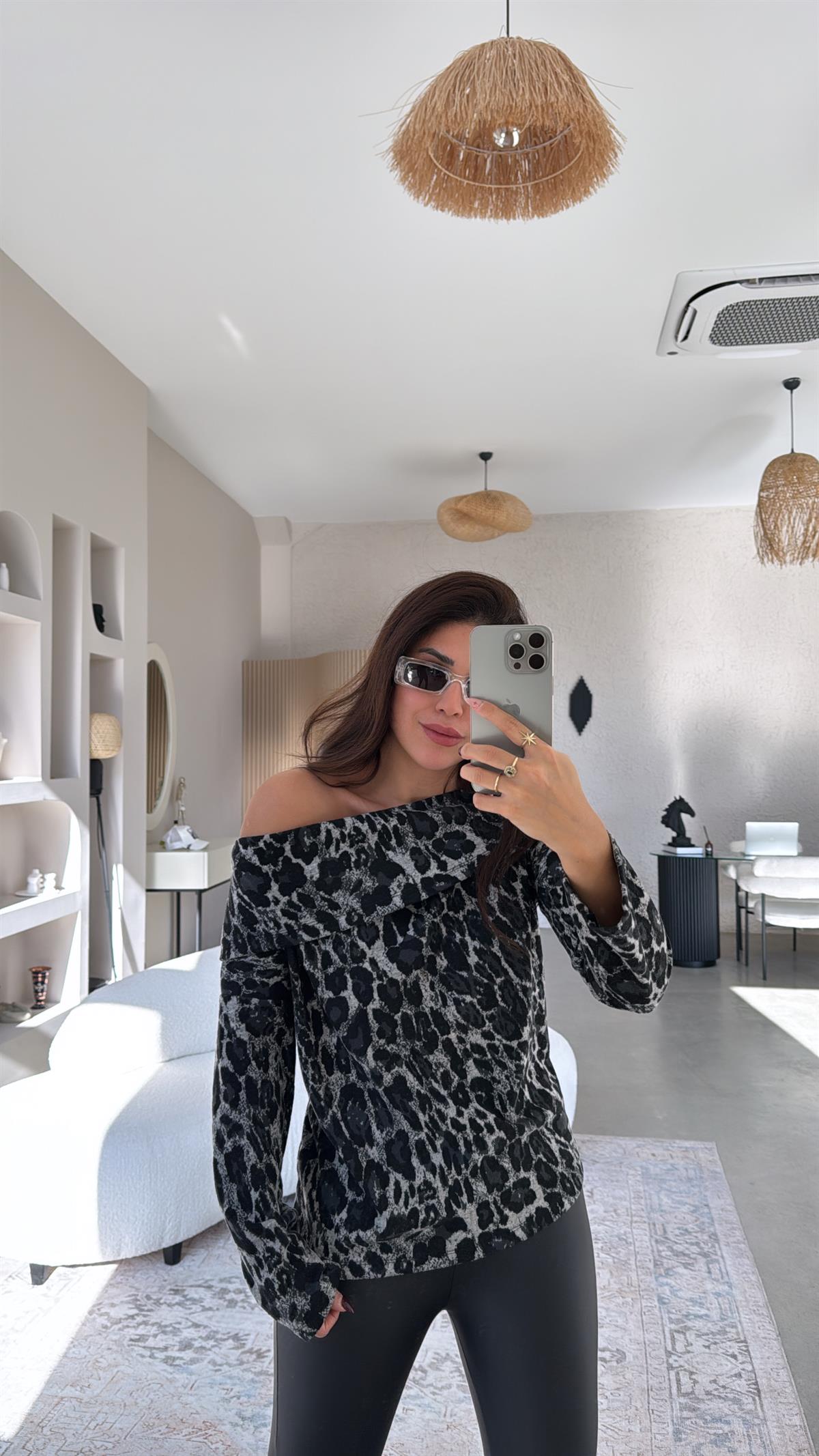 Gri Leopar Madonna Bluz