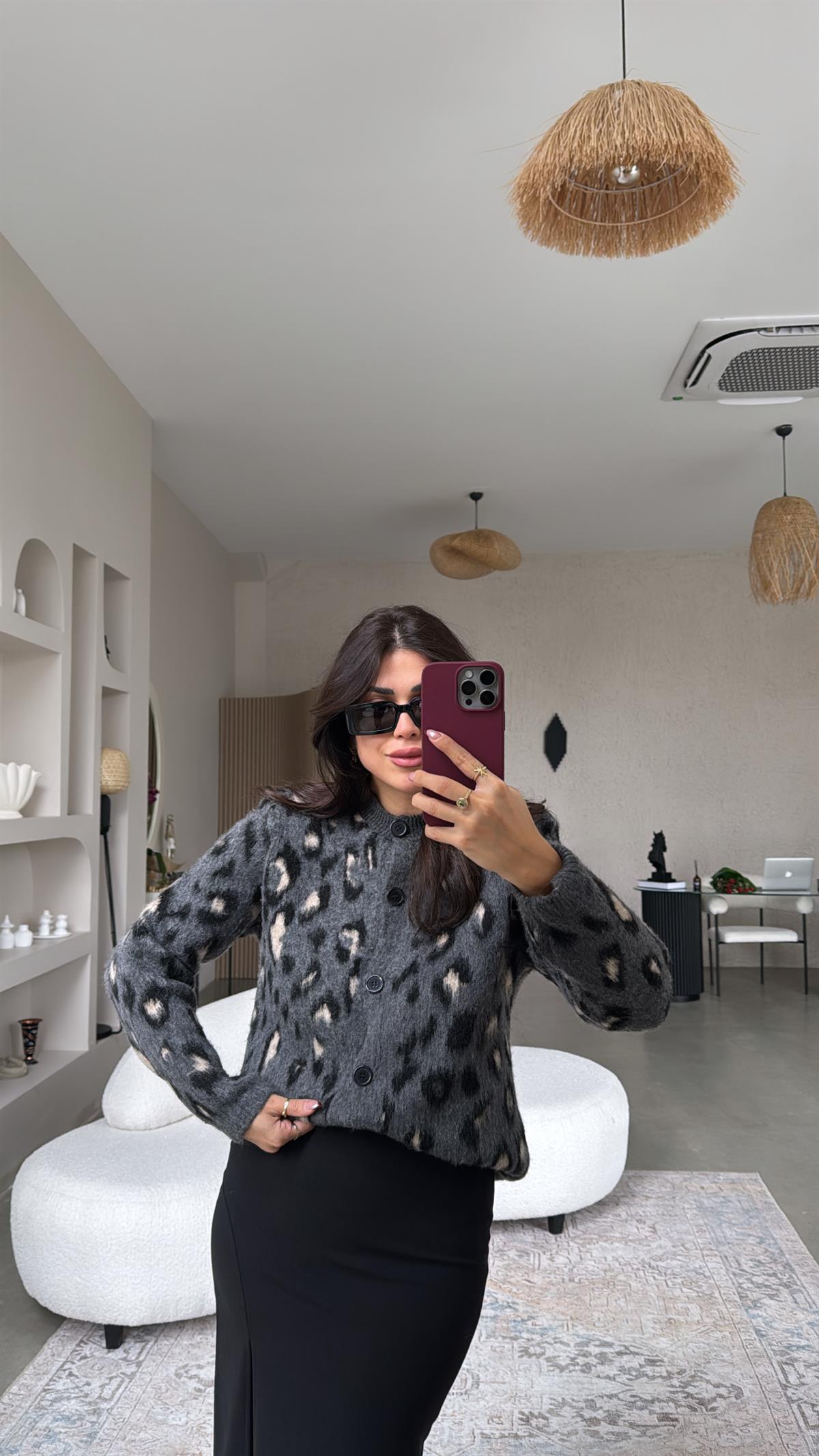 Gri Leopar Yumoş Hırka