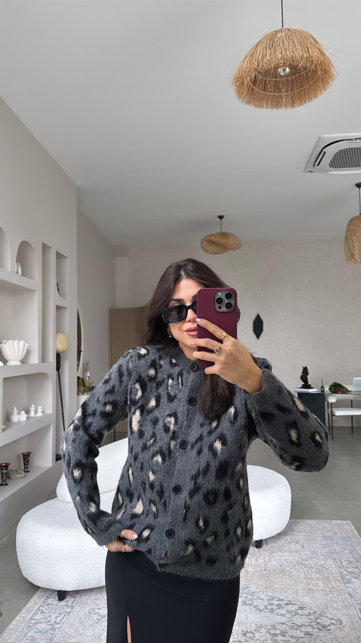 Gri Leopar Yumoş Hırka