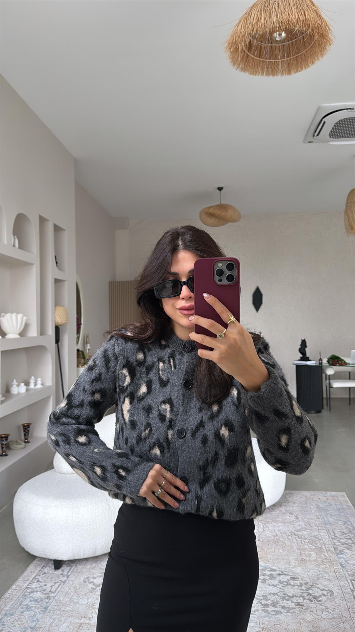 Gri Leopar Yumoş Hırka