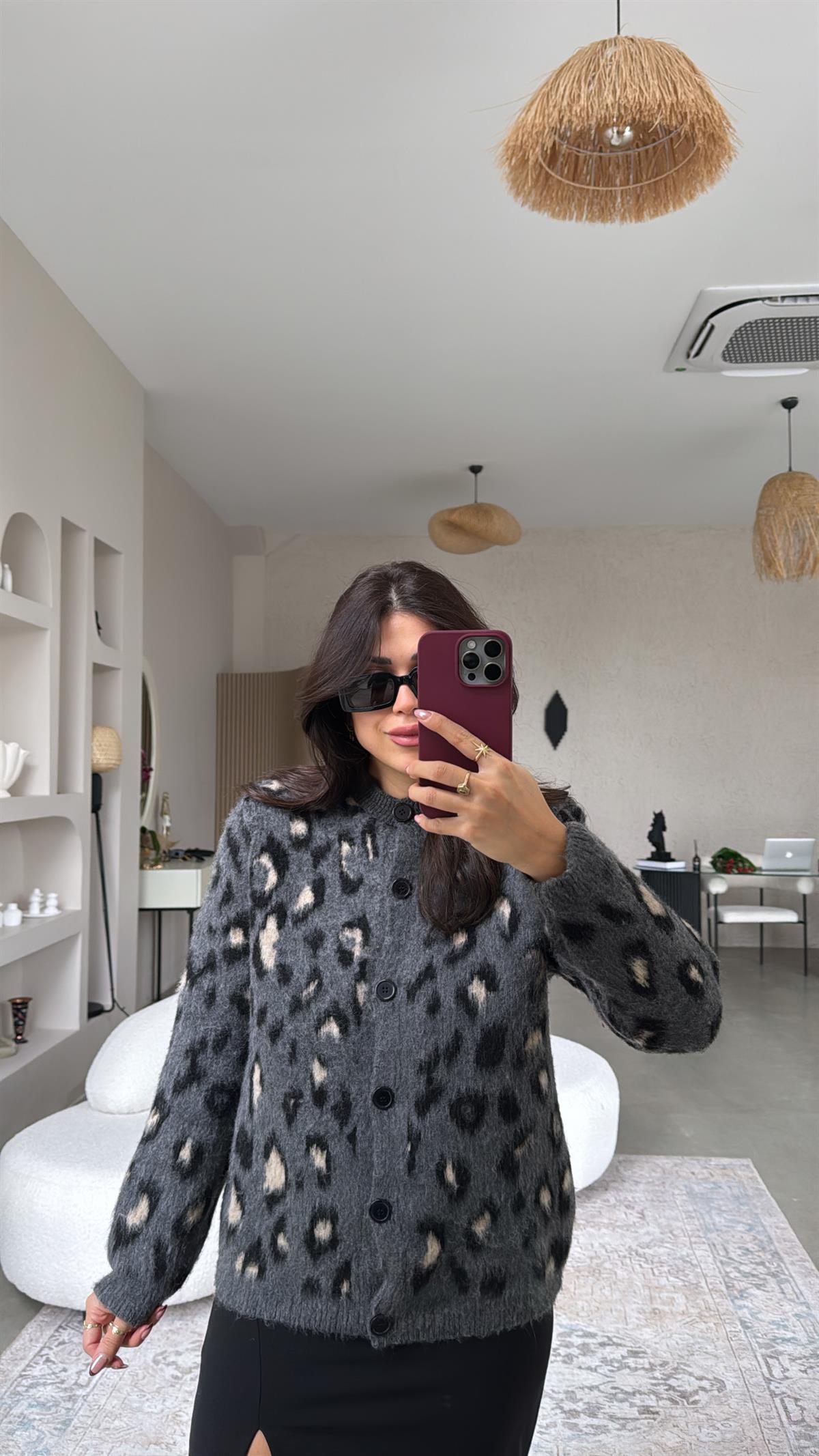 Gri Leopar Yumoş Hırka