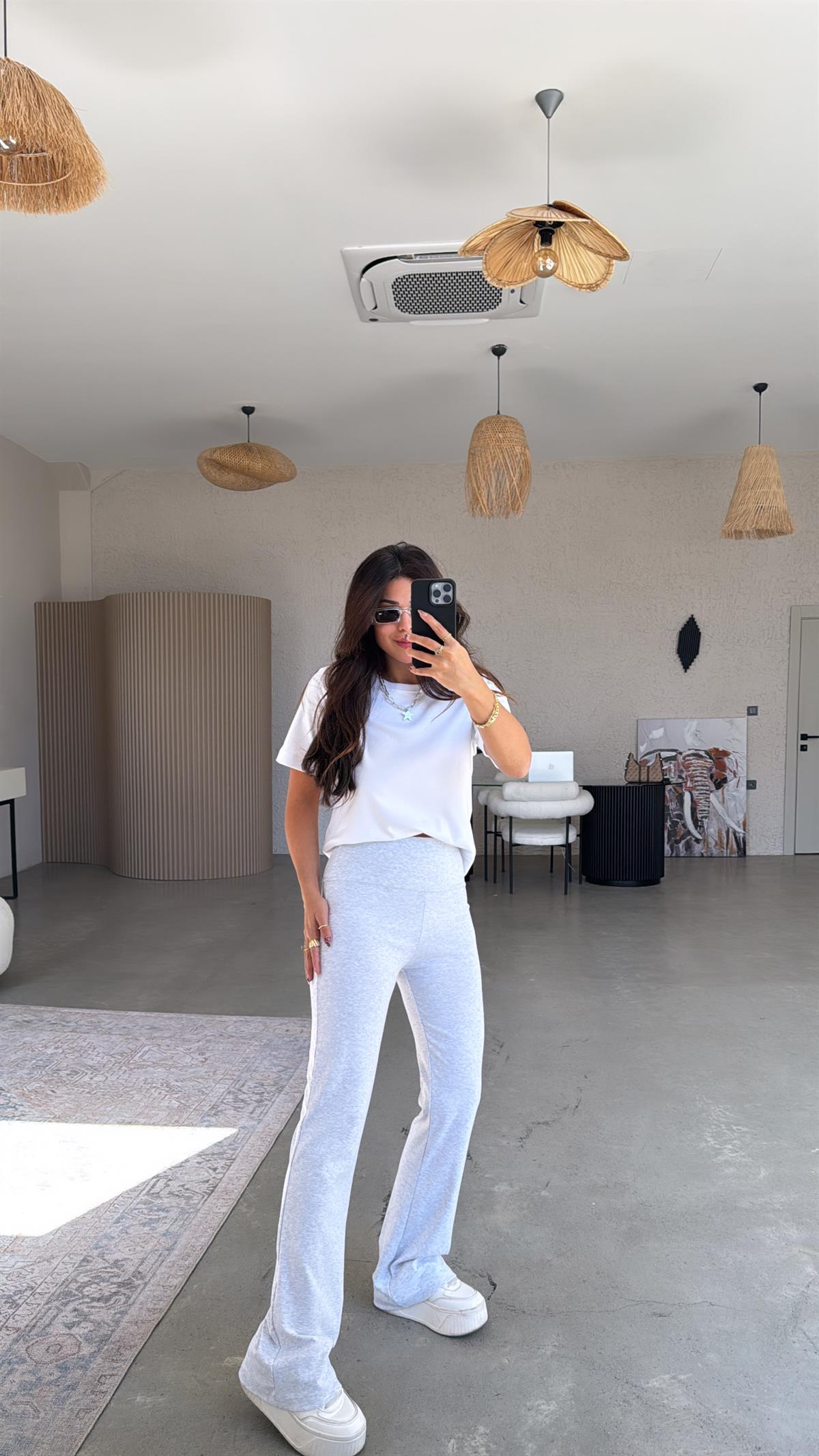 Gri Pamuklu İspanyol Tayt