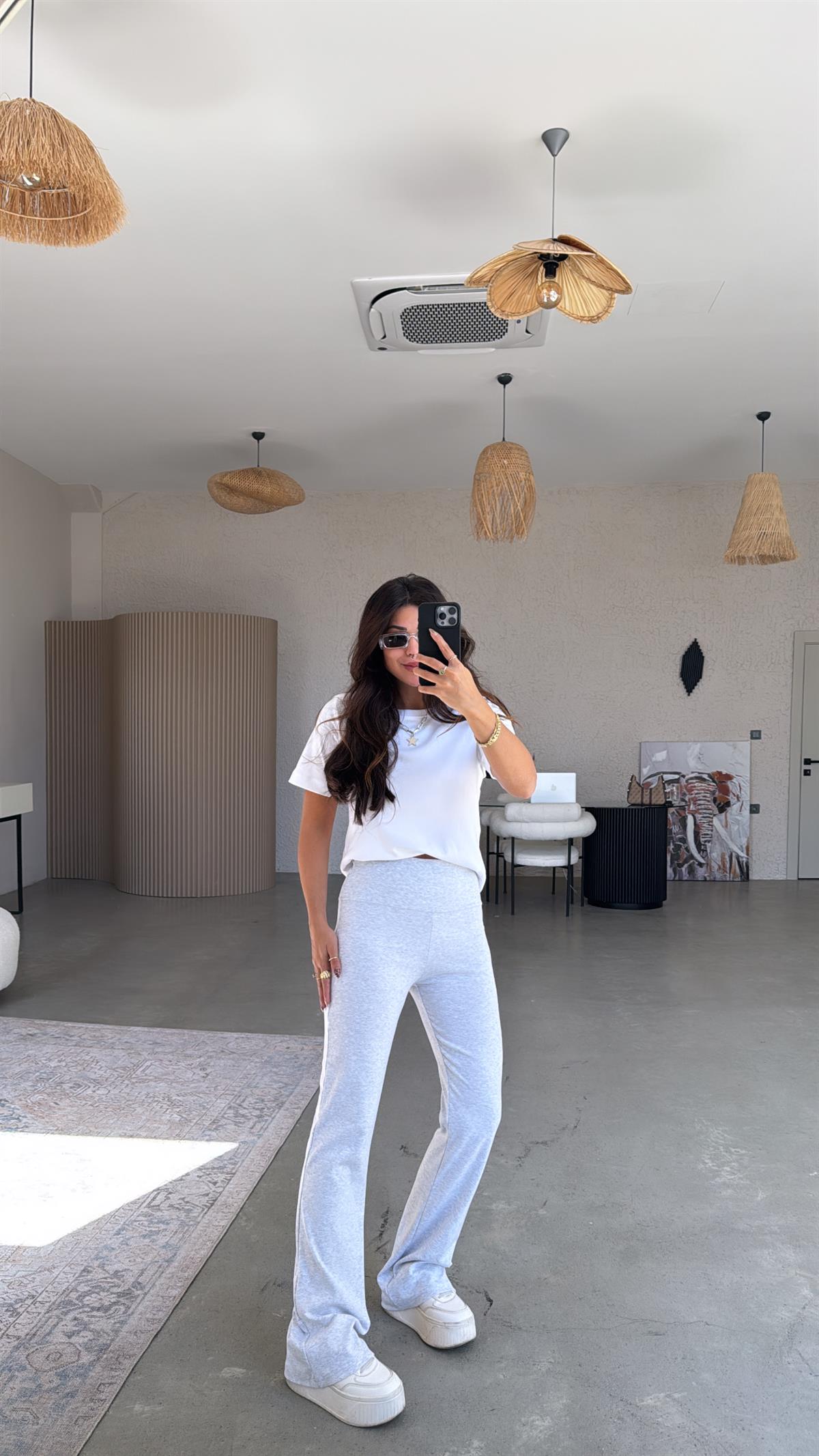 Gri Pamuklu İspanyol Tayt