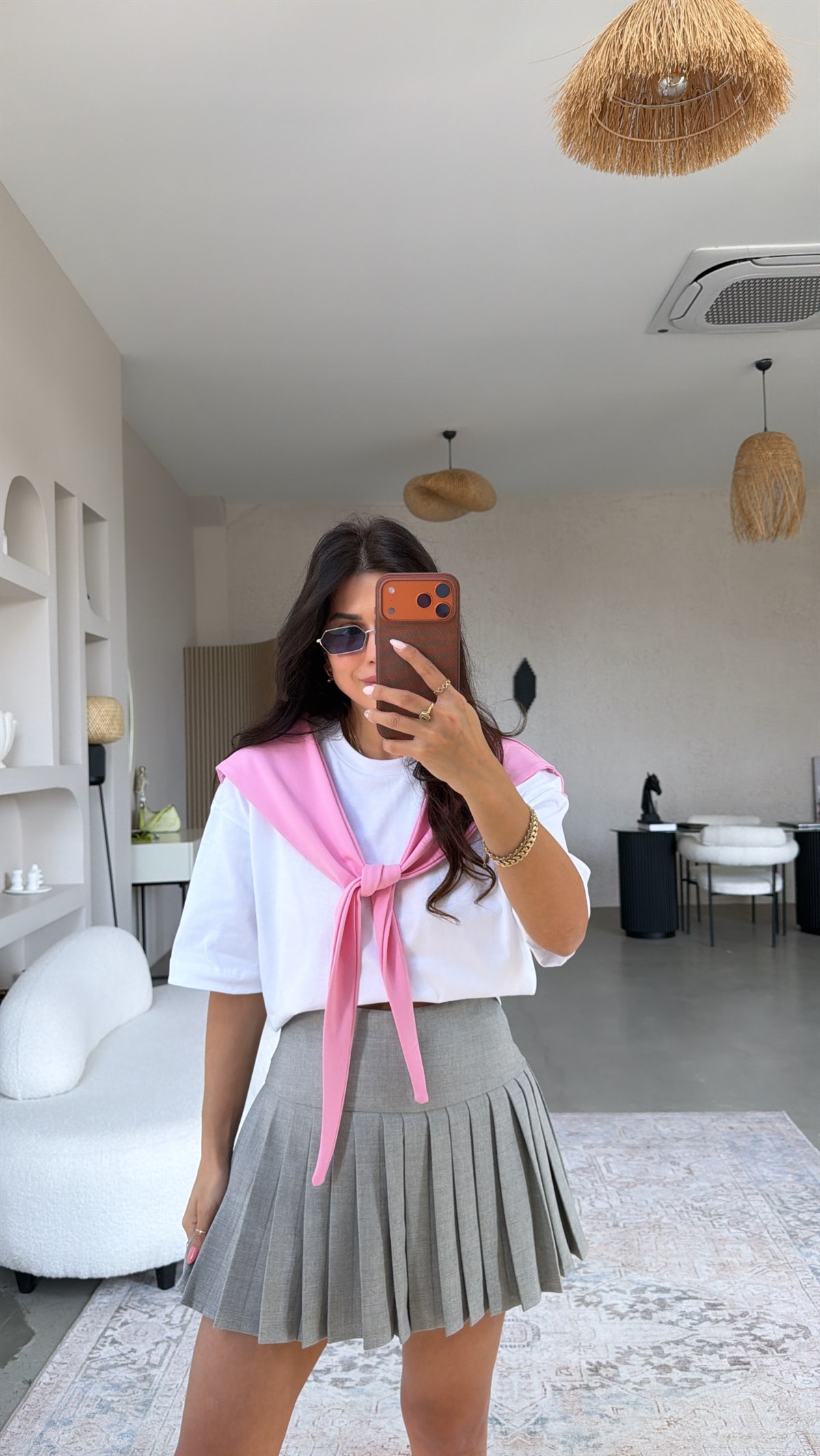 Gri Pileli ZR Model Şort Etek