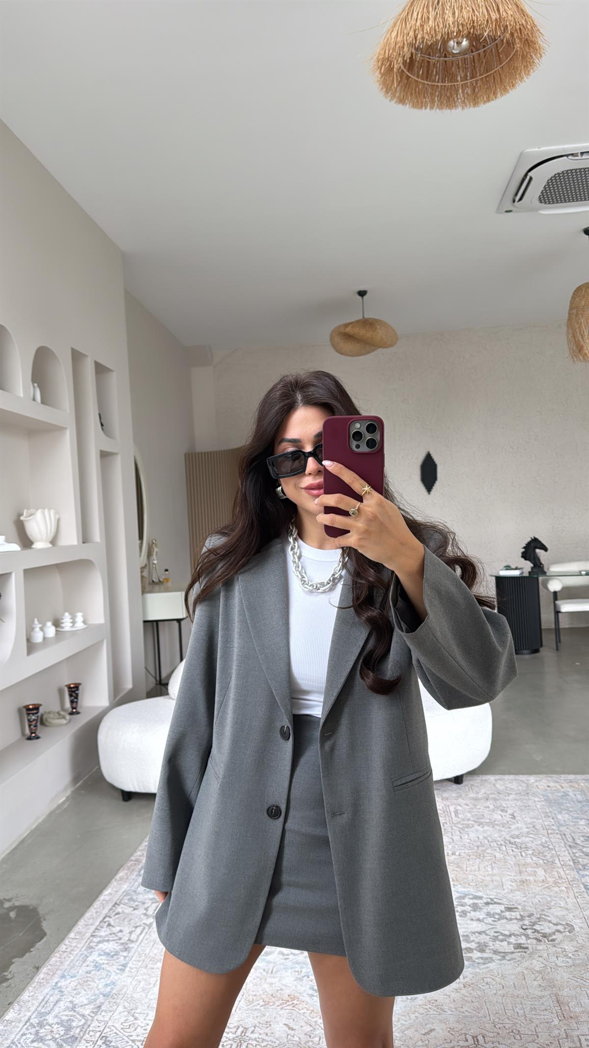 Gri Premium Etek Ceket Takım