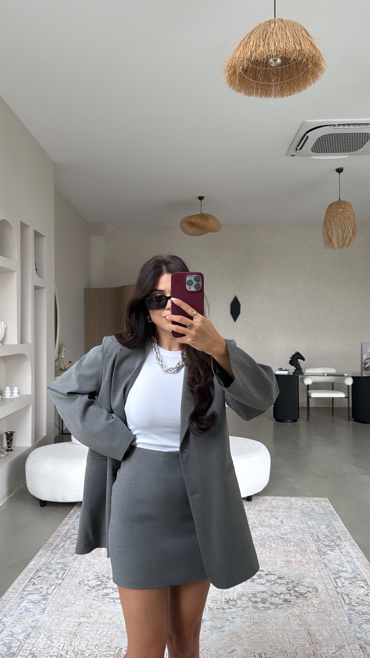 Gri Premium Etek Ceket Takım