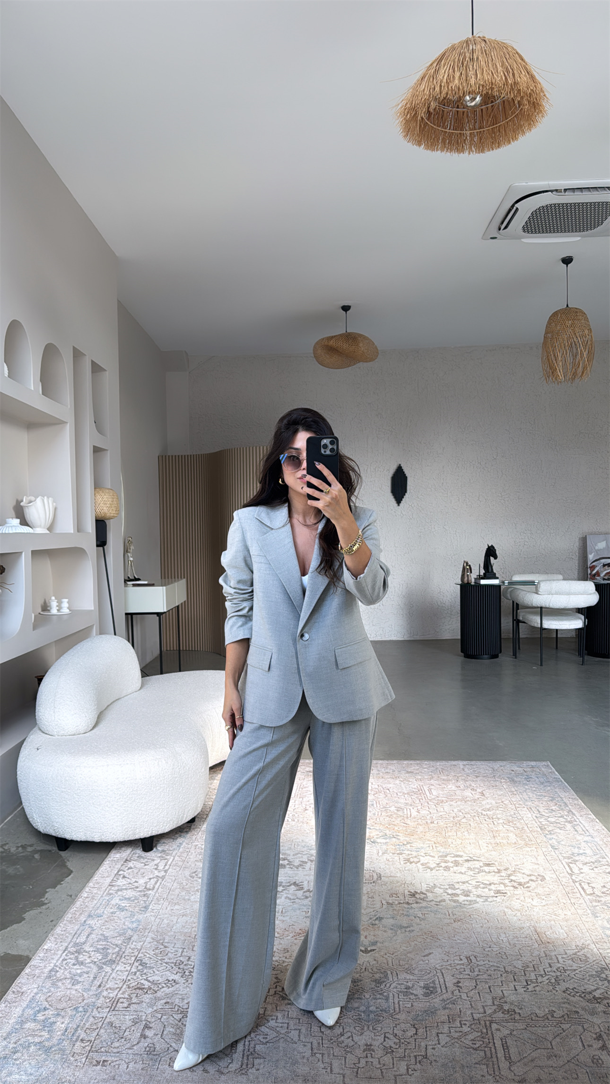 Gri Premium Gömlek Detaylı Ceket Pantolon Takım