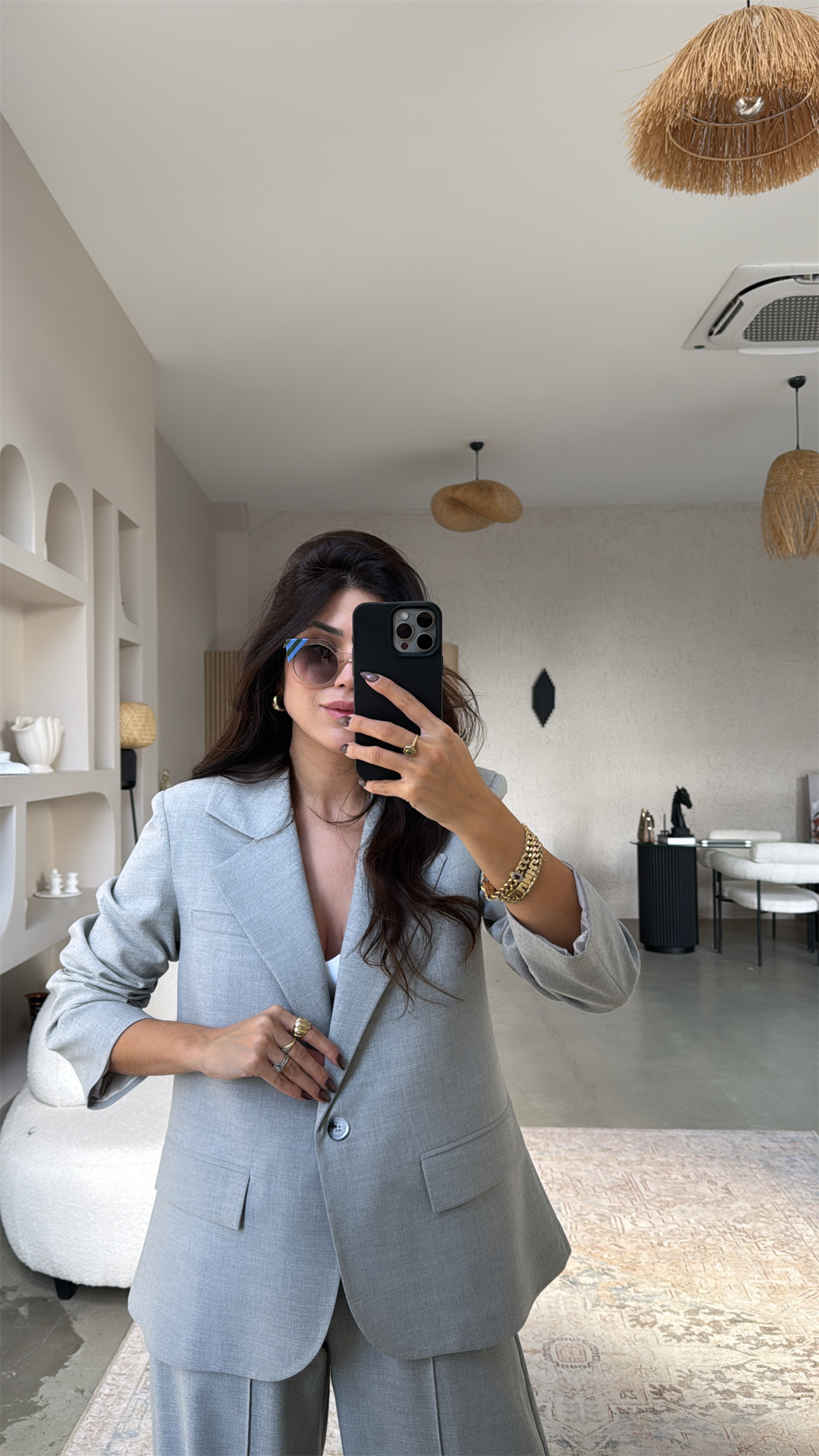 Gri Premium Gömlek Detaylı Ceket Pantolon Takım