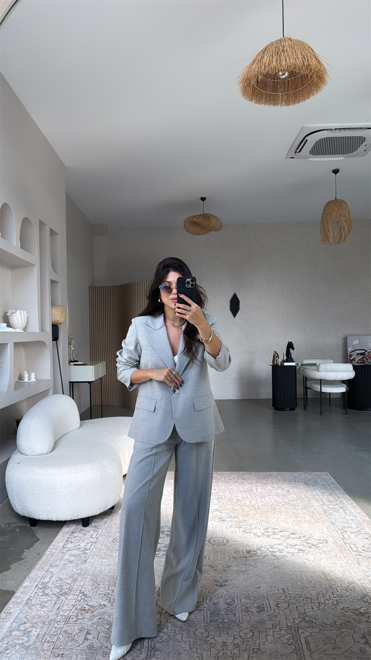 Gri Premium Gömlek Detaylı Ceket Pantolon Takım