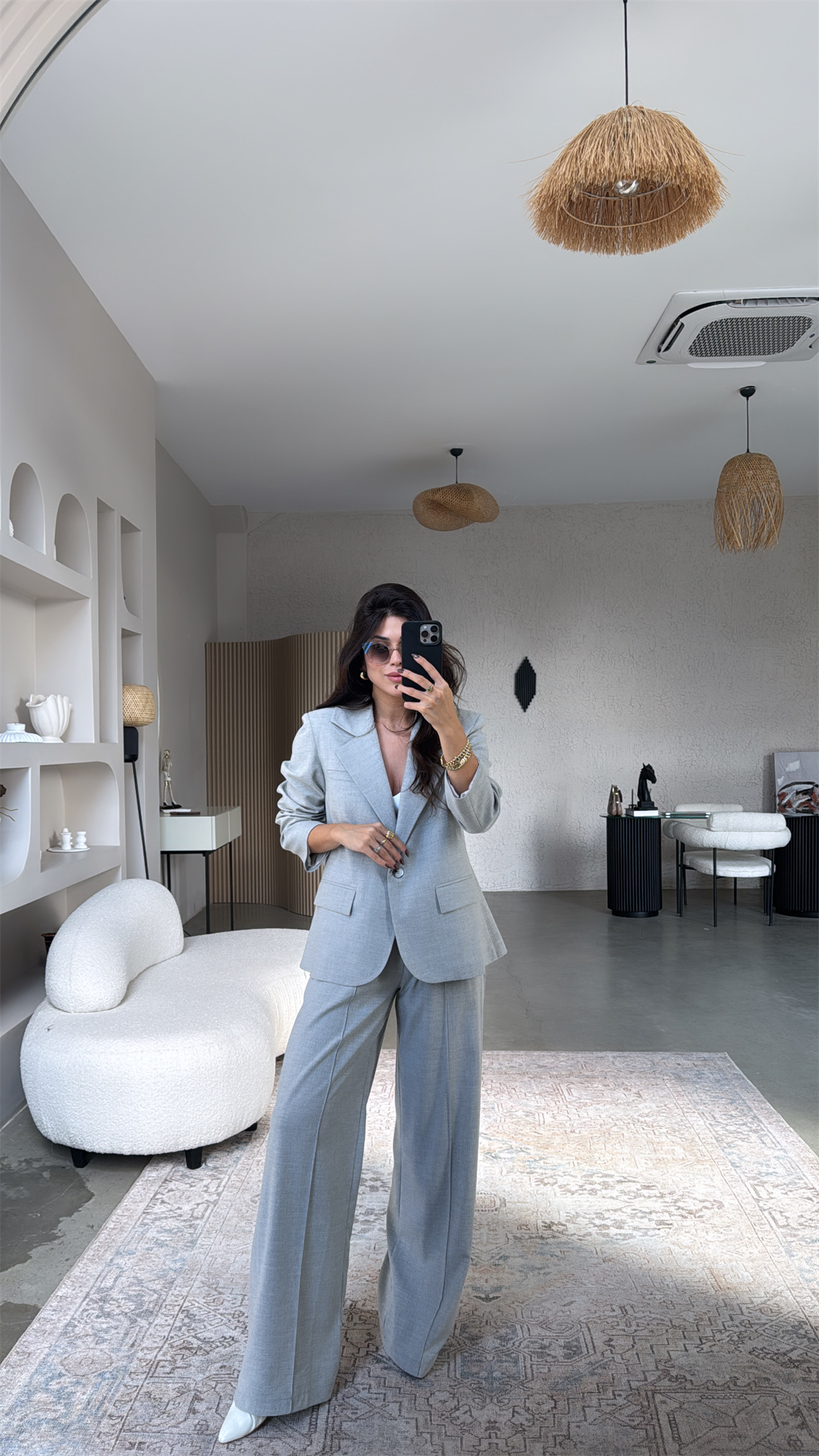 Gri Premium Gömlek Detaylı Ceket Pantolon Takım