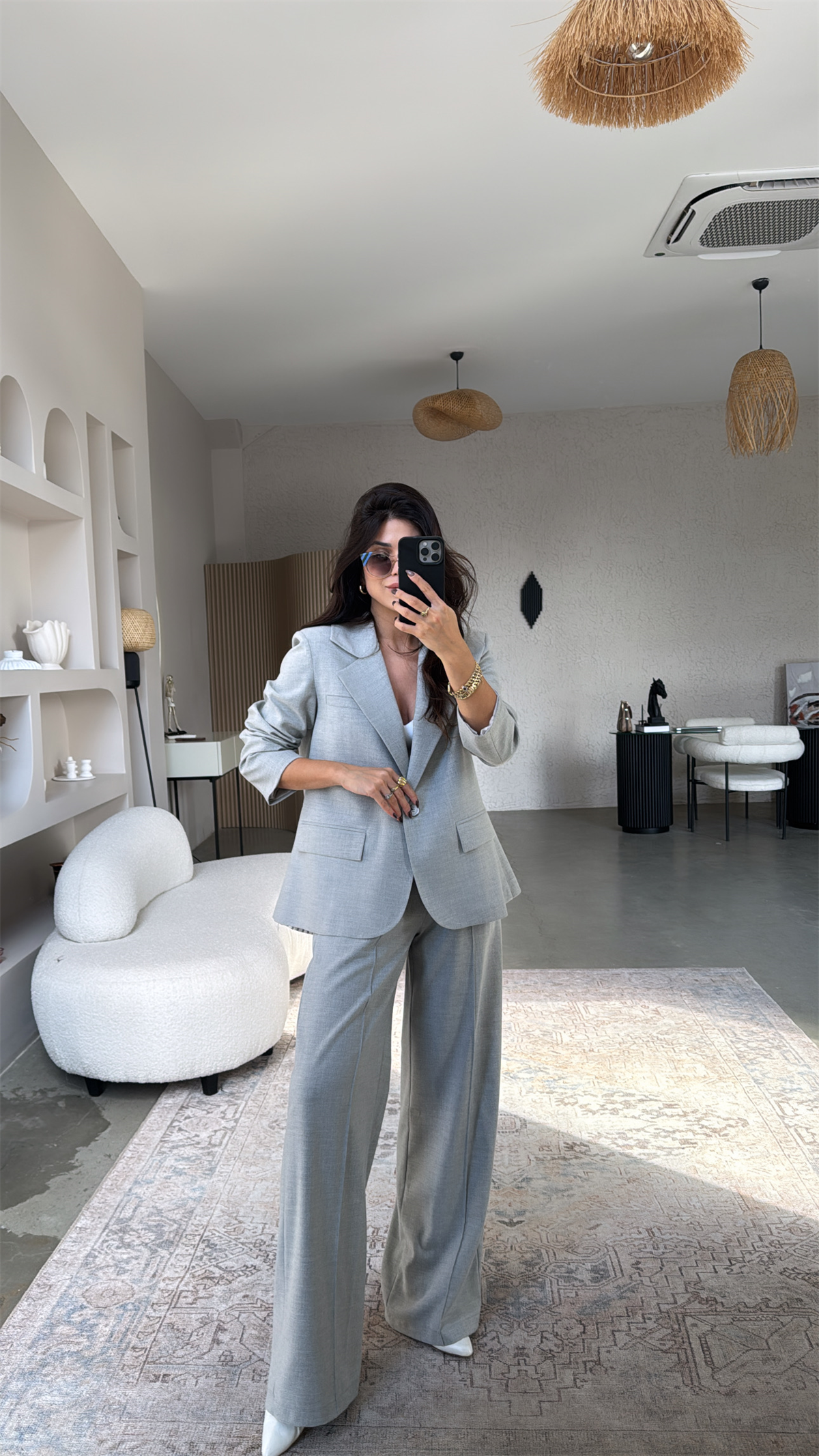 Gri Premium Gömlek Detaylı Ceket Pantolon Takım