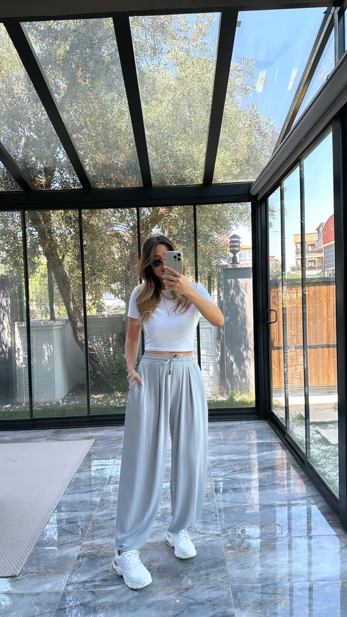 Gri Şalvar Modal Pantolon