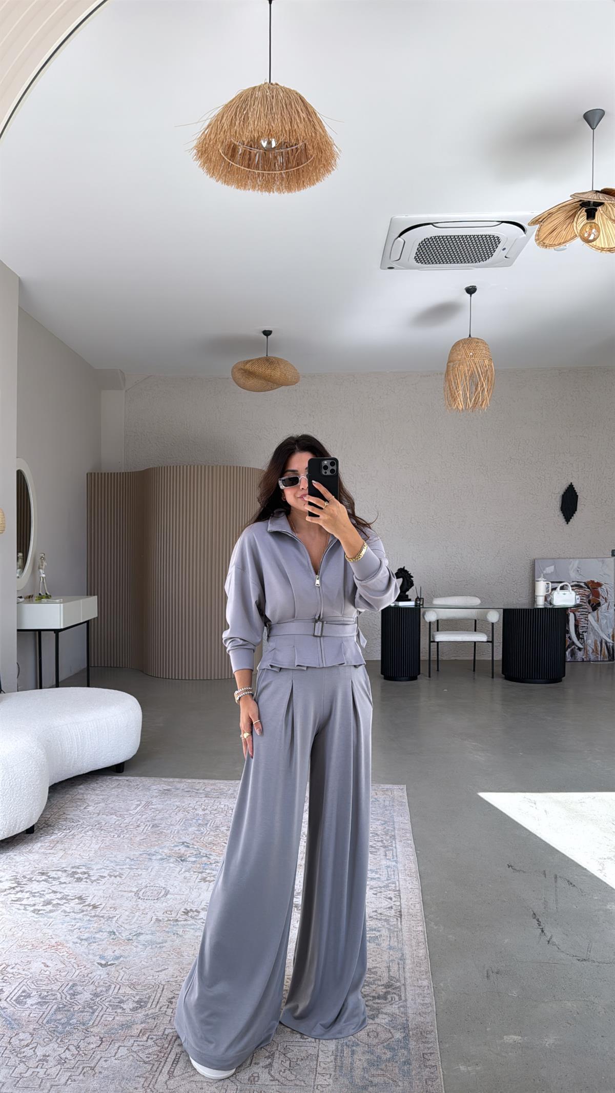 Gri Tokalı Ceketli Pantolon Takım