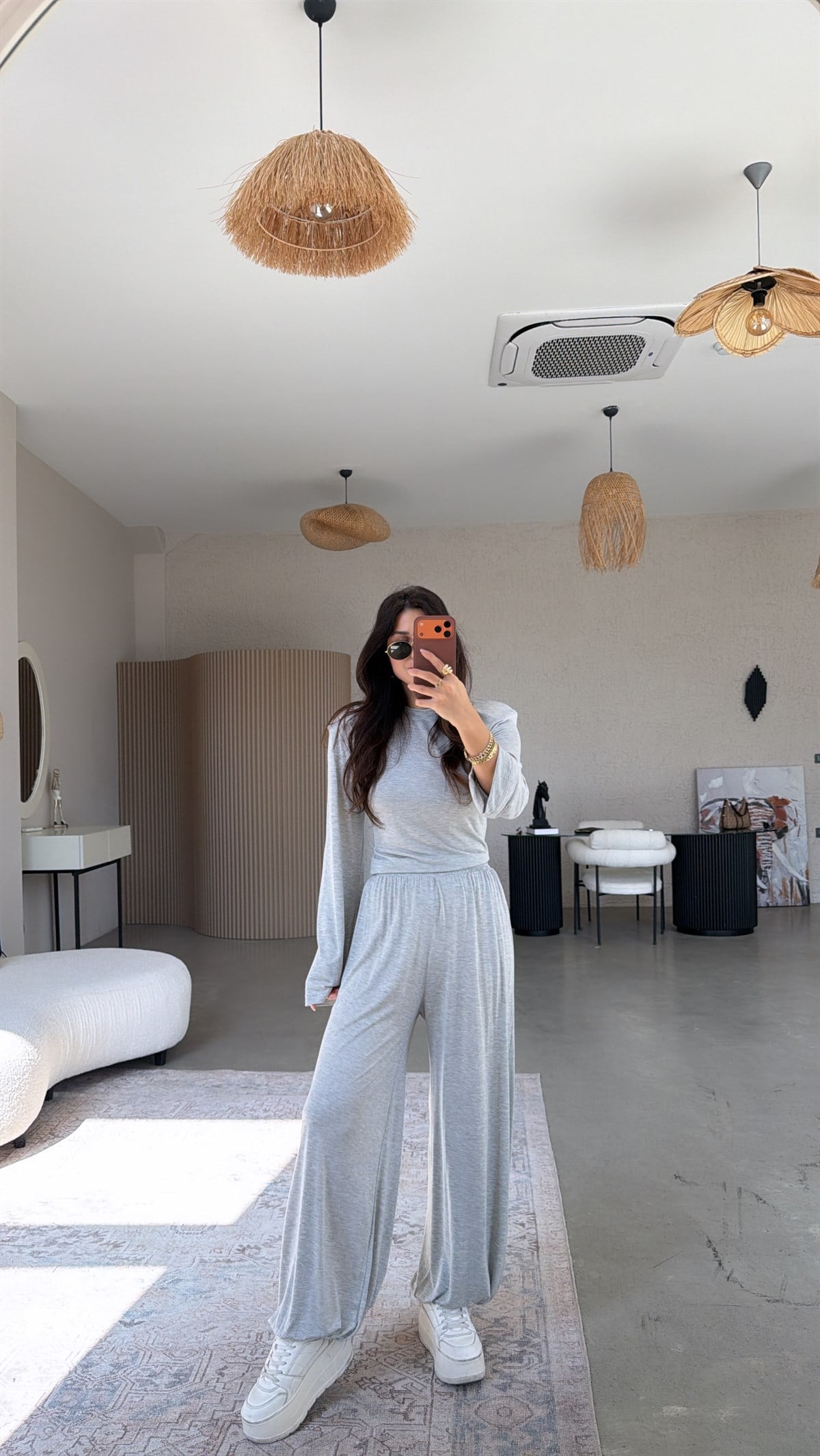 Gri Vatkalı Arkası Bağcıklı Ev Takım