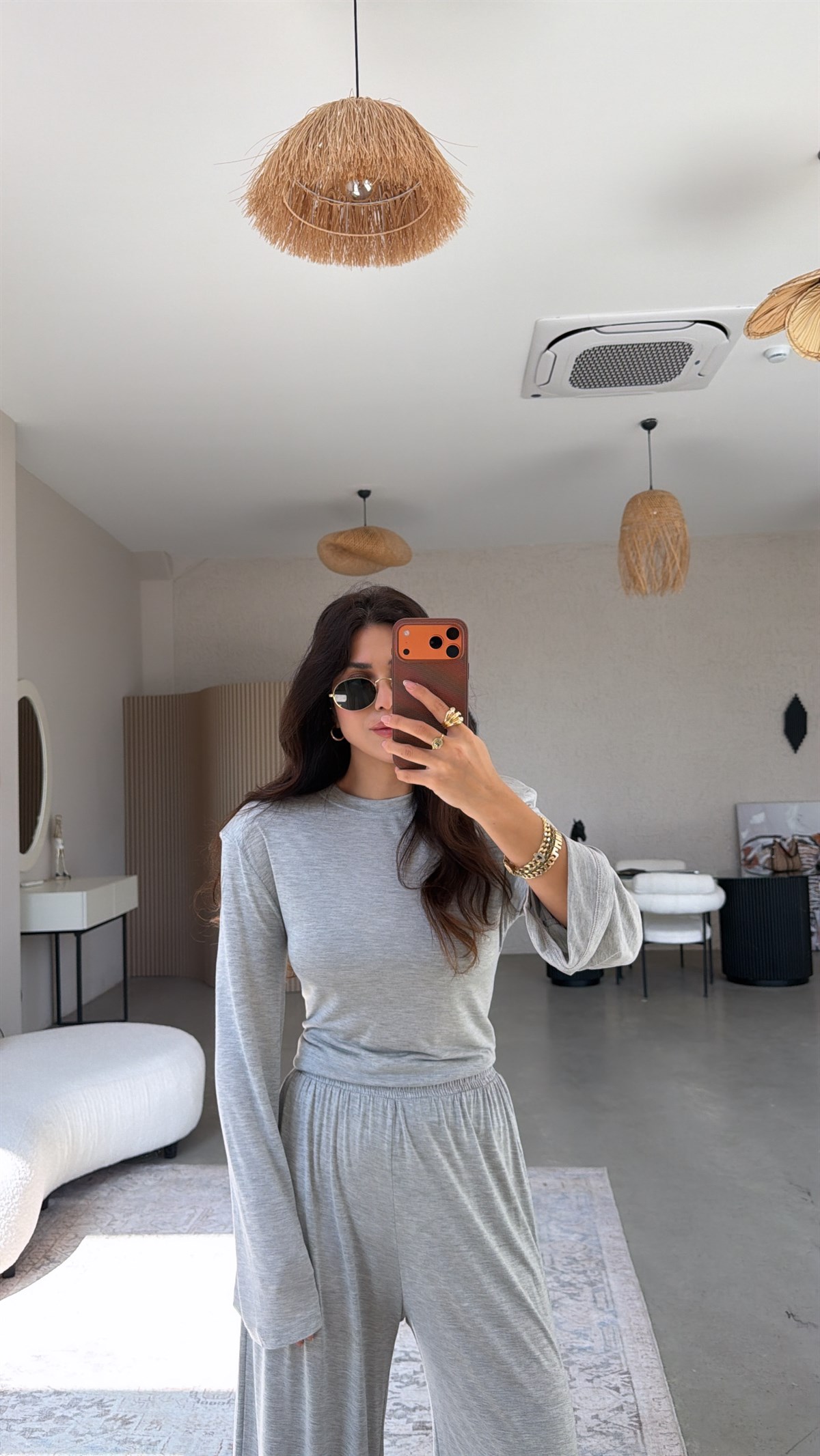 Gri Vatkalı Arkası Bağcıklı Ev Takım