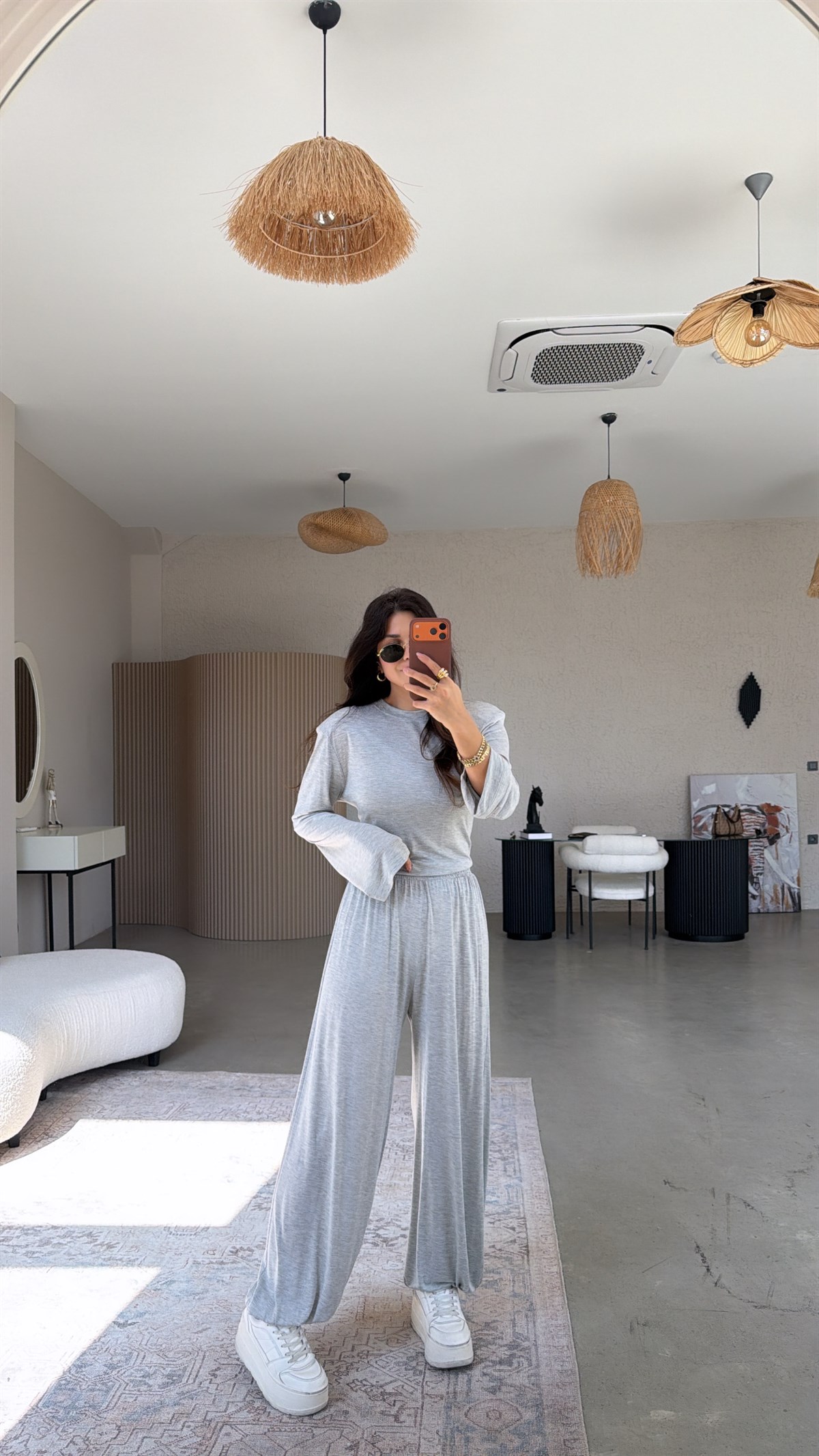 Gri Vatkalı Arkası Bağcıklı Ev Takım