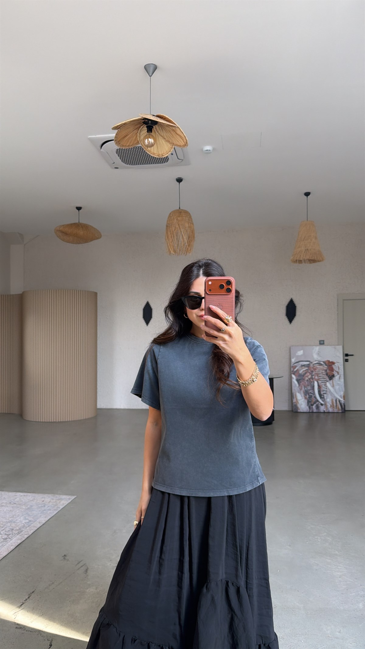 Gri Yıkamalı Basic Kısa Kollu Tshirt