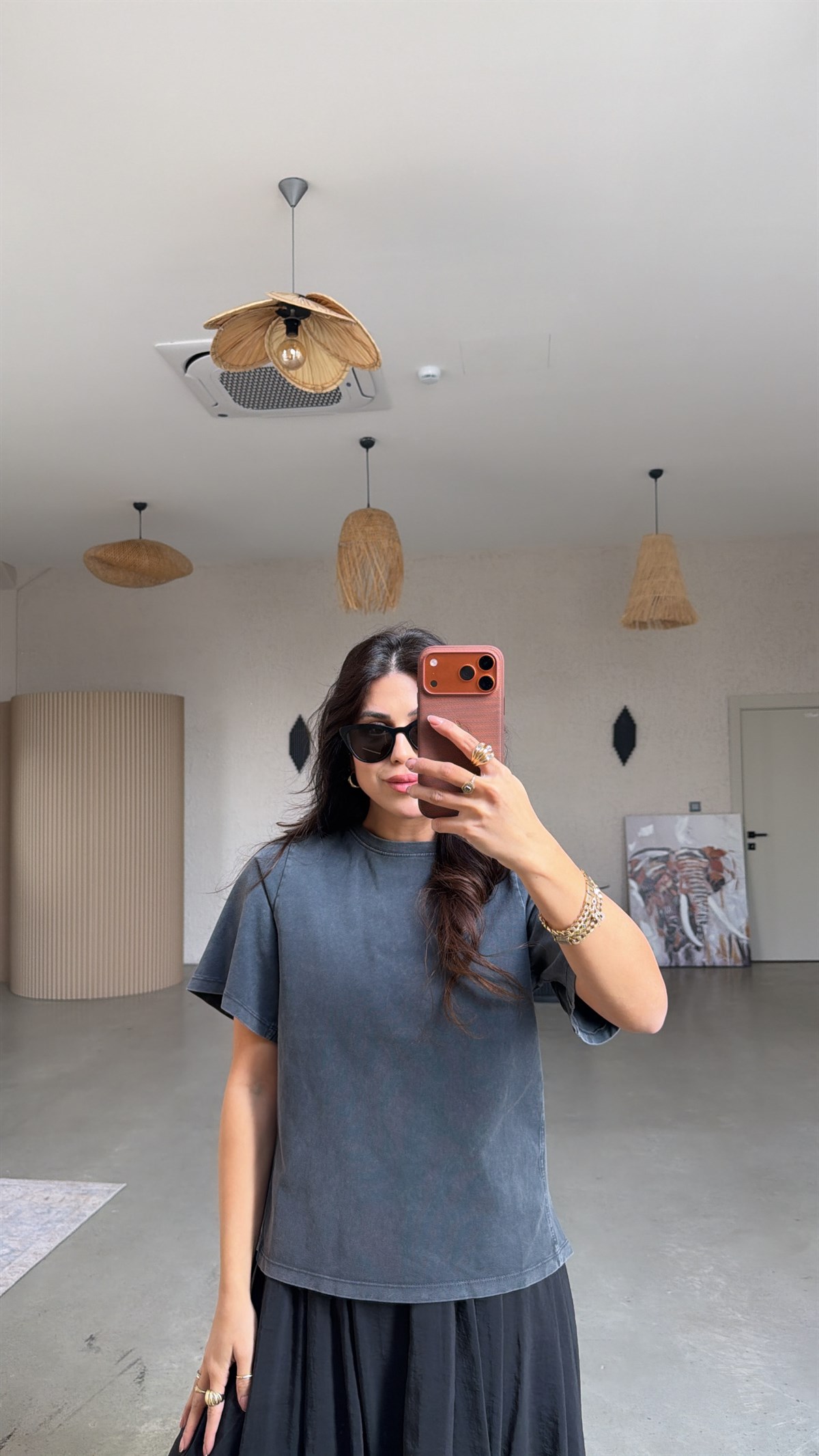 Gri Yıkamalı Basic Kısa Kollu Tshirt