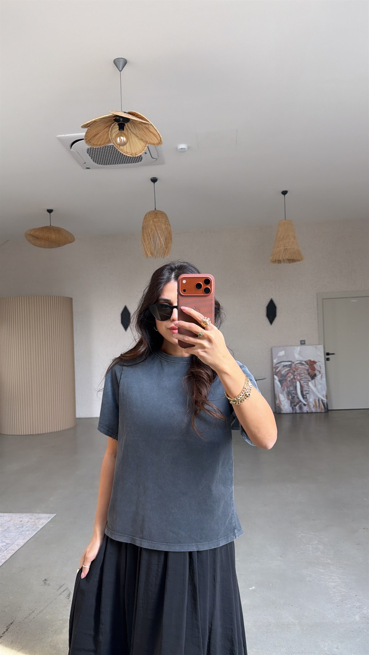 Gri Yıkamalı Basic Kısa Kollu Tshirt