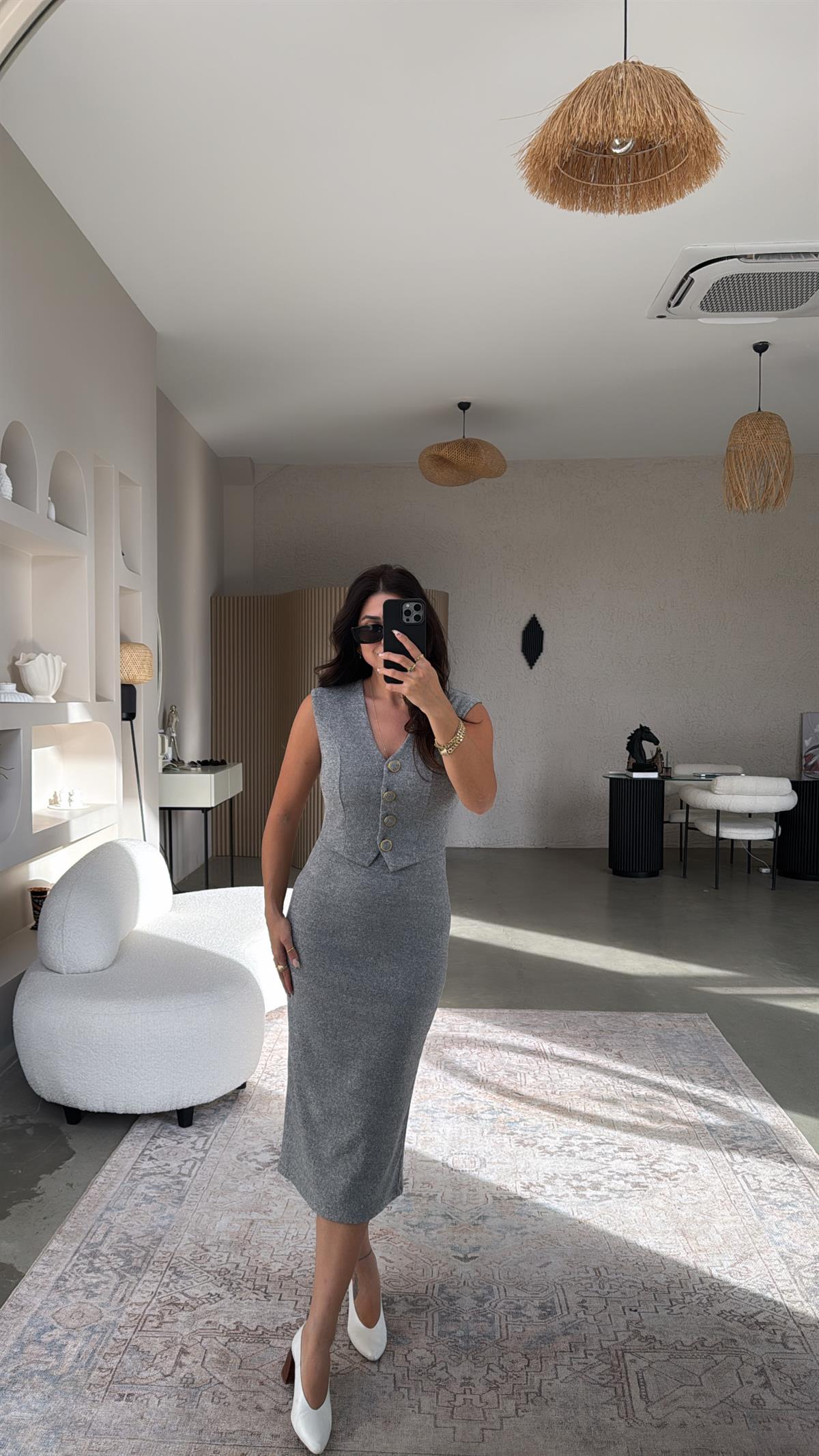 Gri Zr Model Triko Yelek Elbise