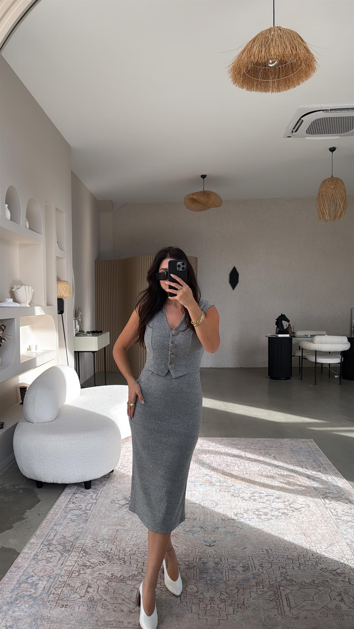 Gri Zr Model Triko Yelek Elbise