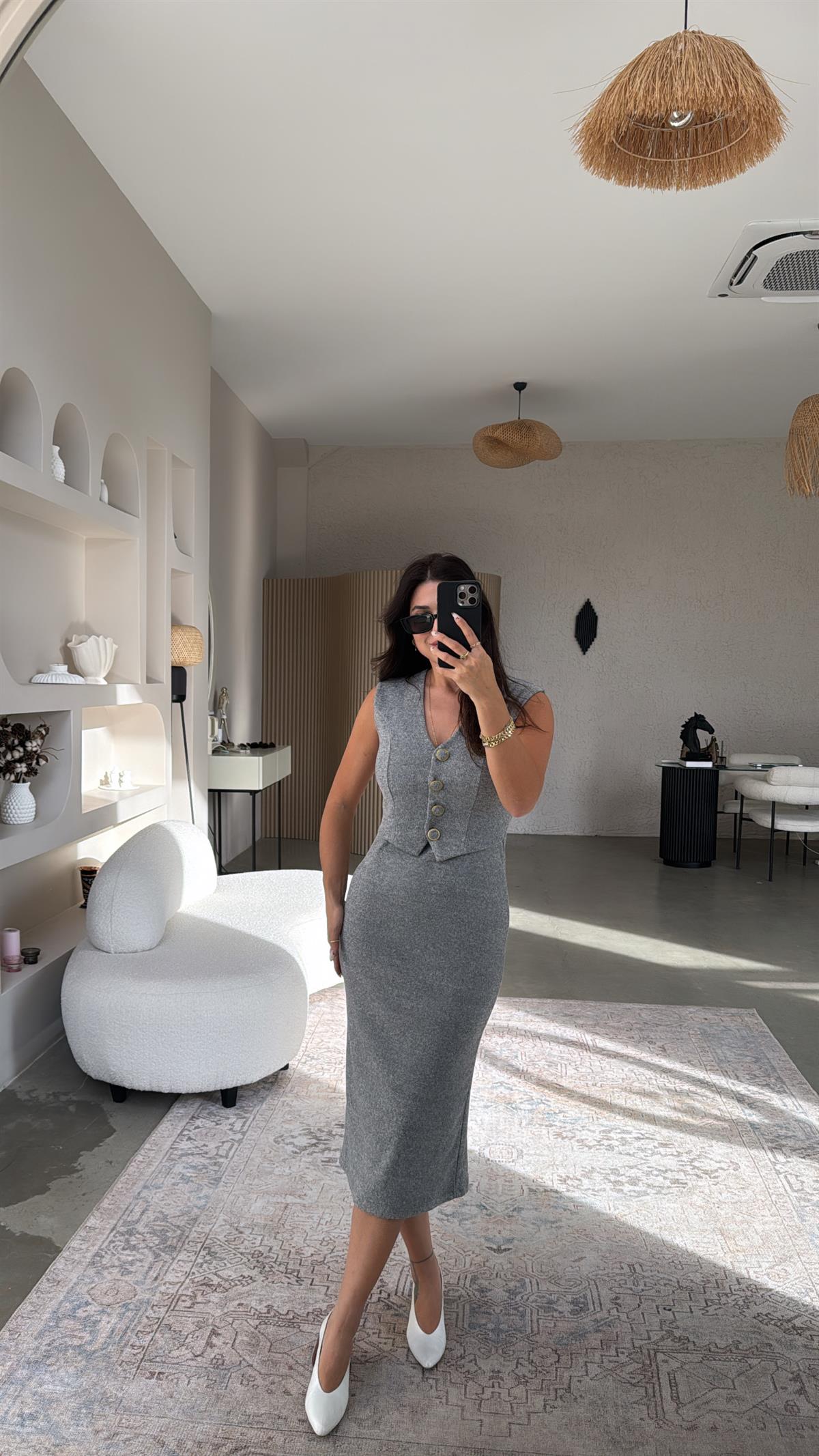 Gri Zr Model Triko Yelek Elbise