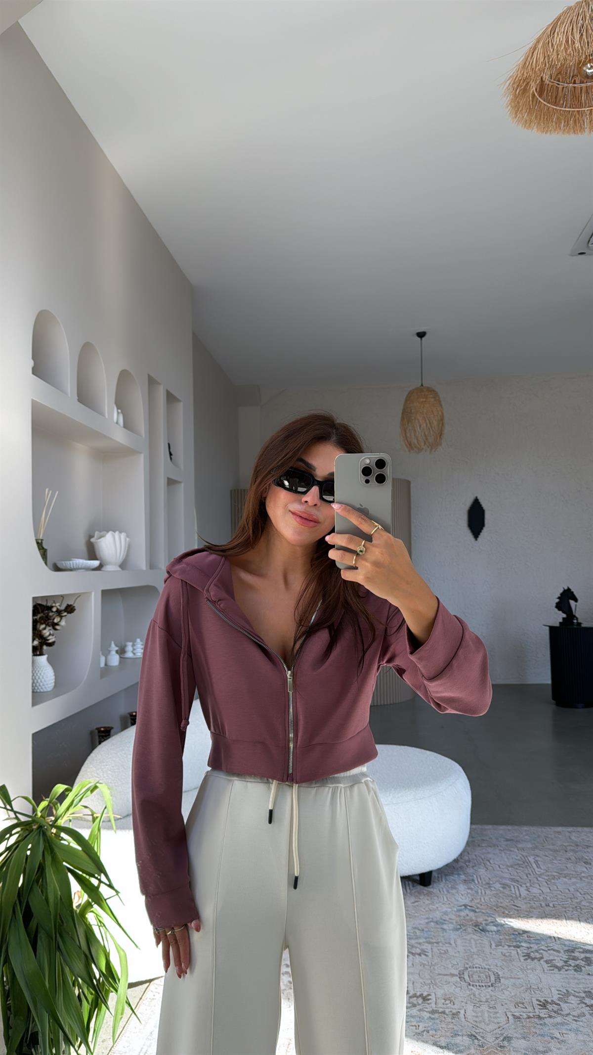 Gülkurusu Fermuarlı Modal Kısa Ceket