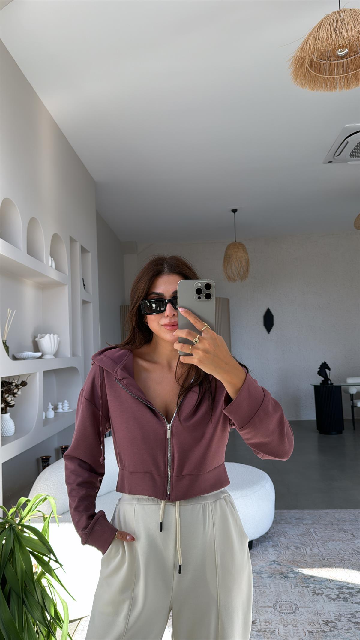 Gülkurusu Fermuarlı Modal Kısa Ceket