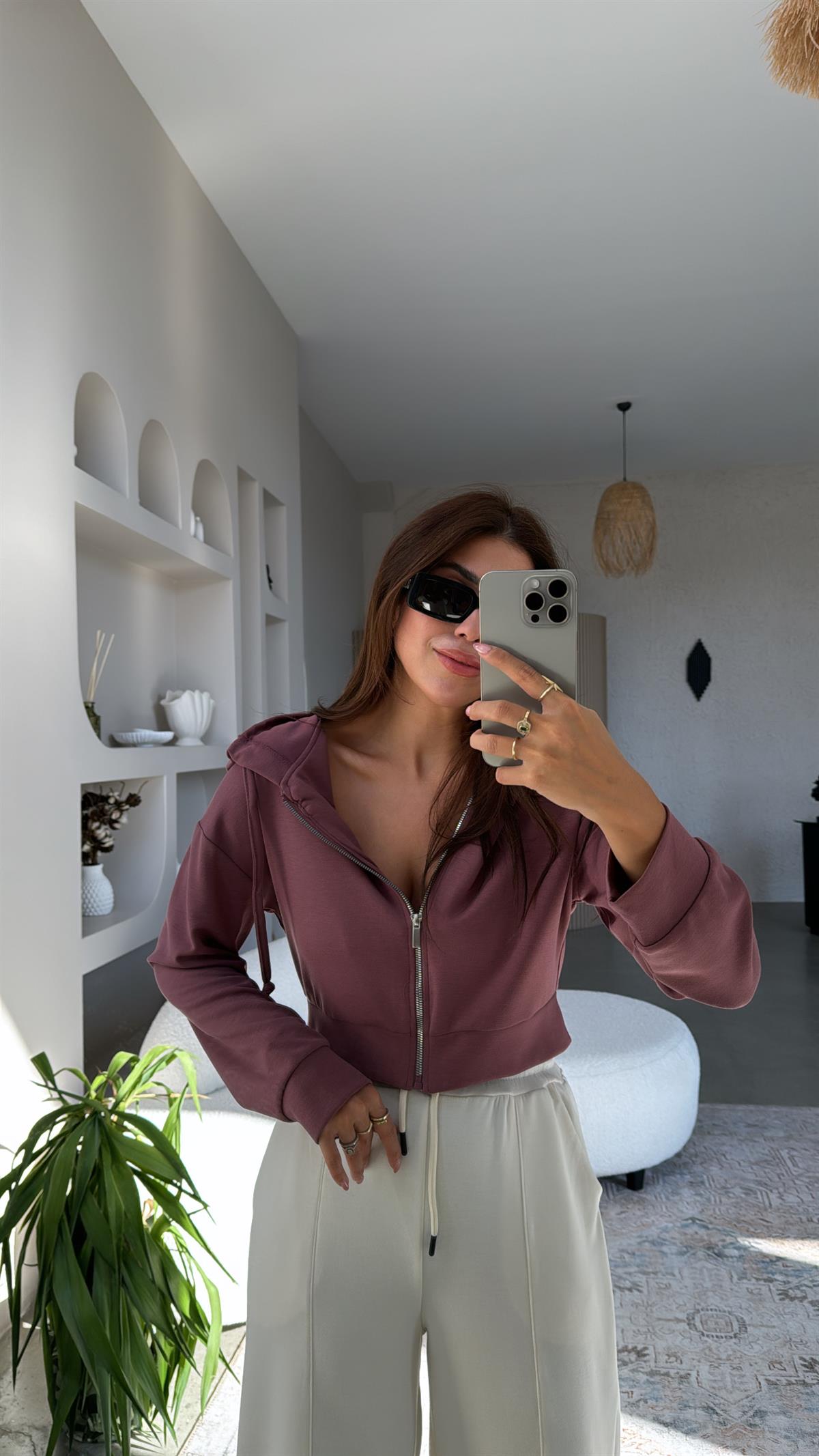 Gülkurusu Fermuarlı Modal Kısa Ceket