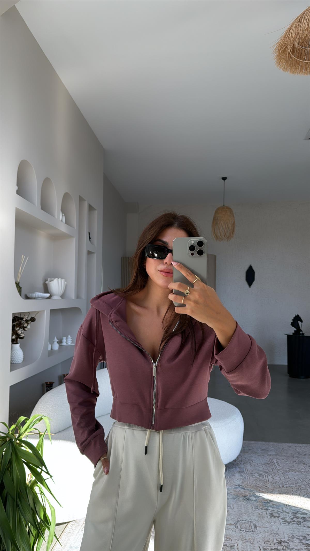 Gülkurusu Fermuarlı Modal Kısa Ceket