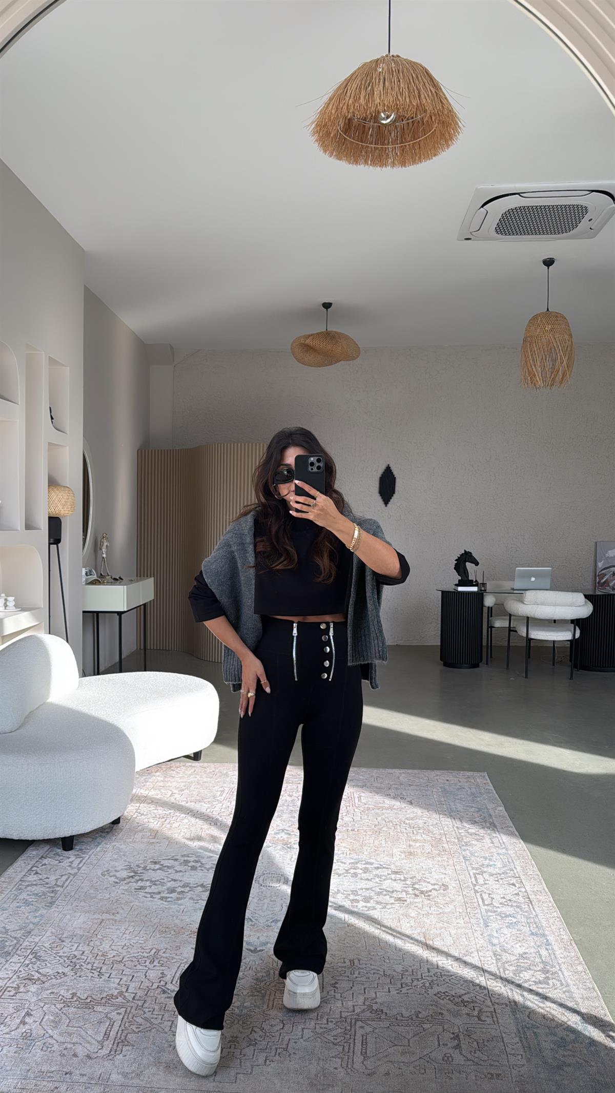 Gümüş Aksesuarlı Fermuarlı Push Up Çelik Tayt Pantolon