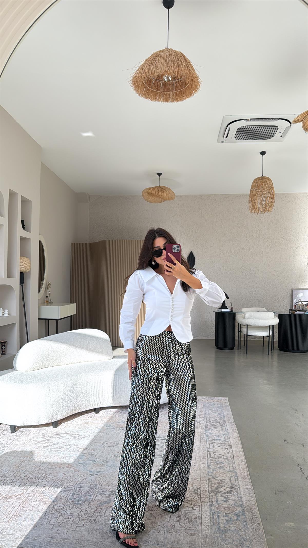 Gümüş Payetli Pantolon