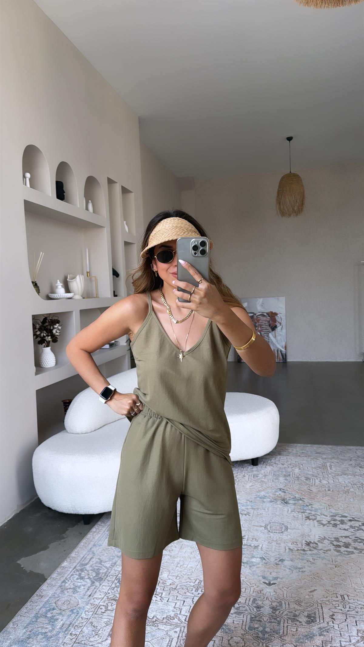 Haki Askılı Şortlu Takım