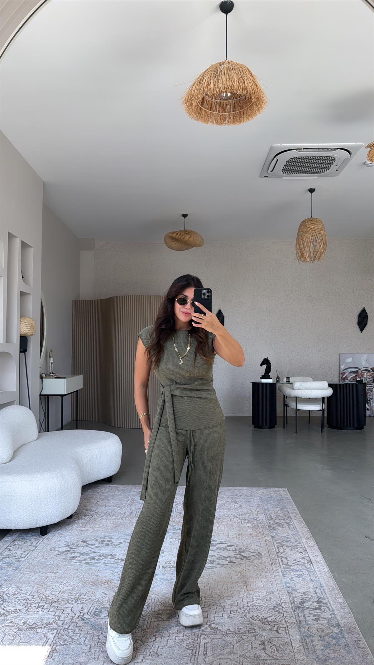 Haki Bağlamalı Bürümcük Takım 