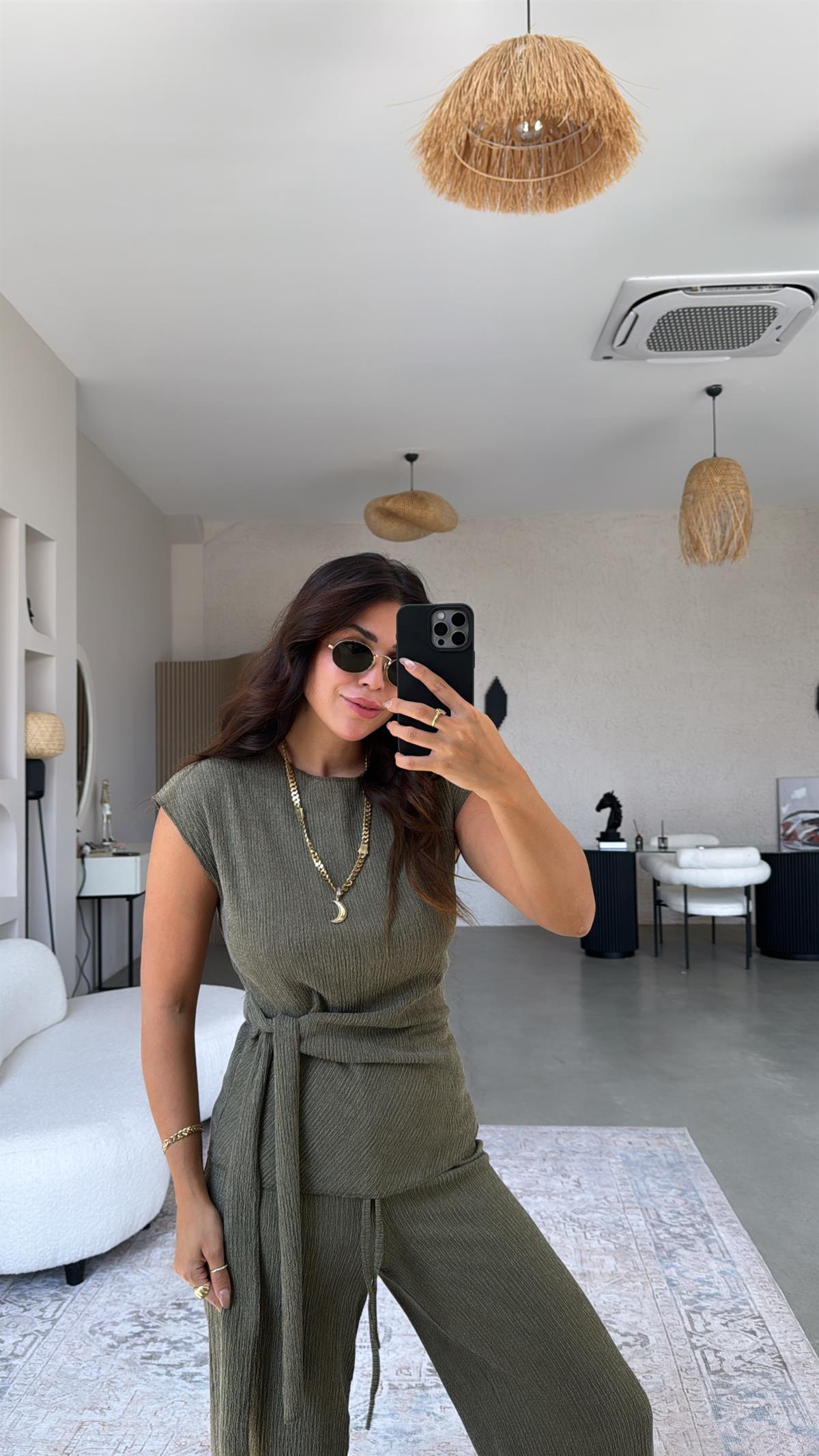 Haki Bağlamalı Bürümcük Takım 