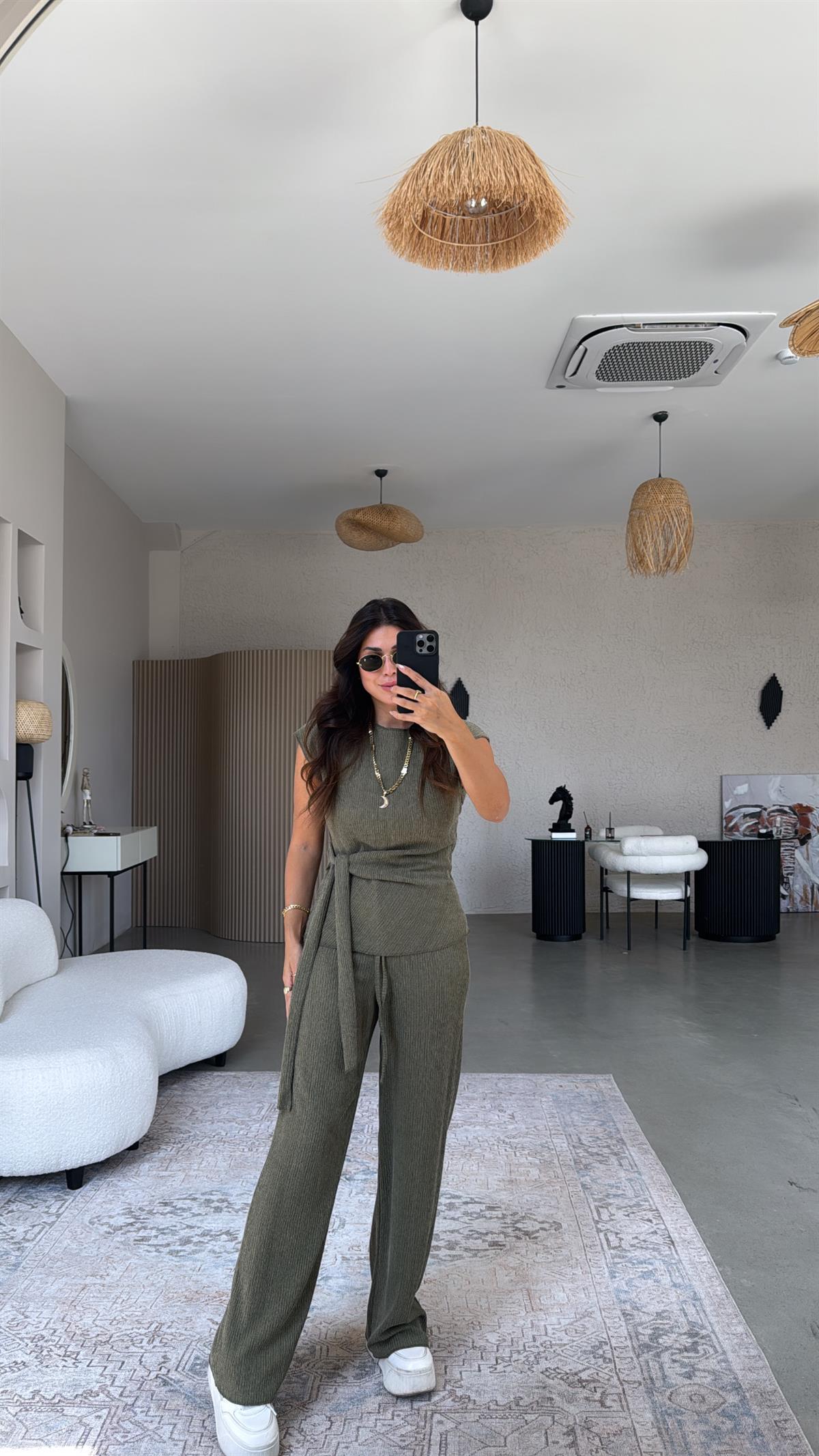 Haki Bağlamalı Bürümcük Takım 