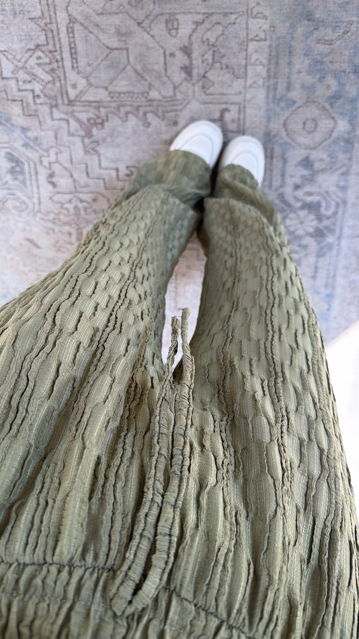 Haki Bürümcük Kumaş Lastikli Pantolon