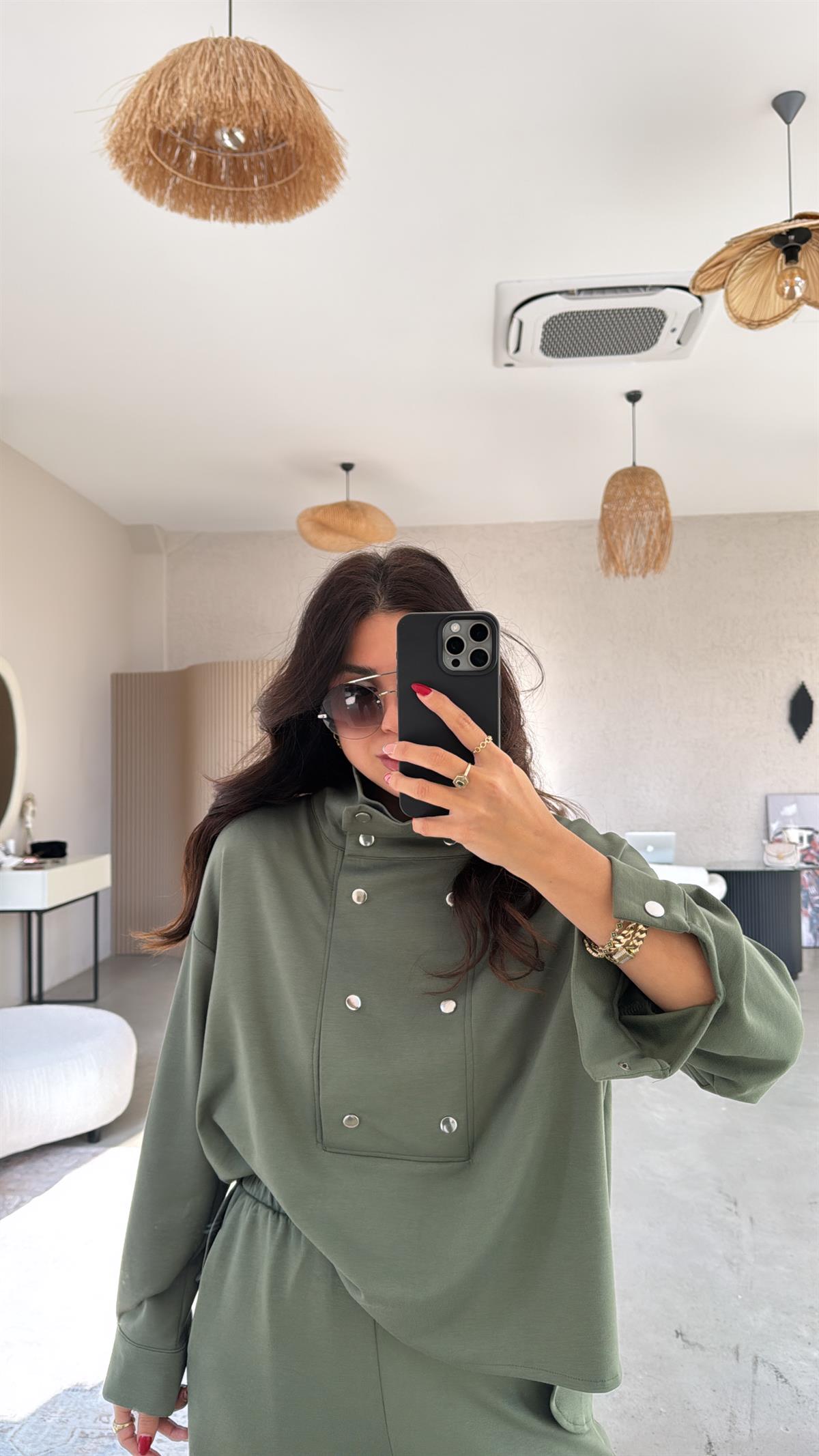 Haki Çıtçıt Detaylı Modal Takım