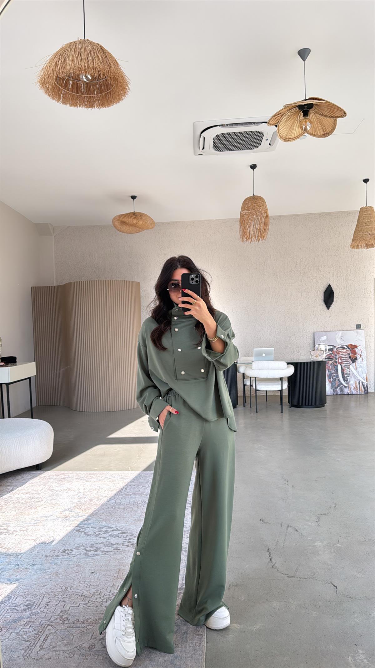 Haki Çıtçıt Detaylı Modal Takım