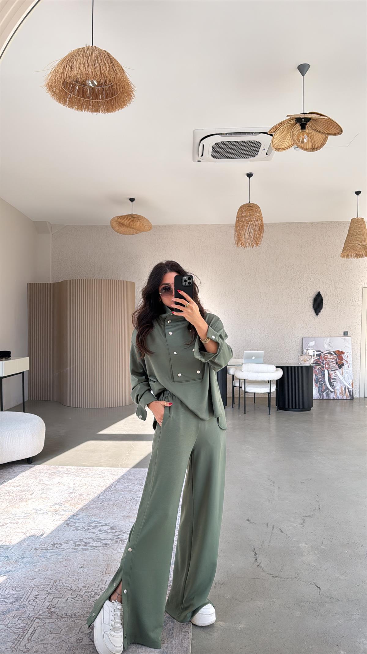 Haki Çıtçıt Detaylı Modal Takım