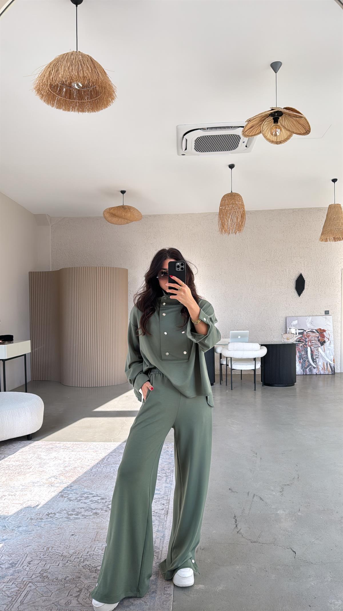 Haki Çıtçıt Detaylı Modal Takım