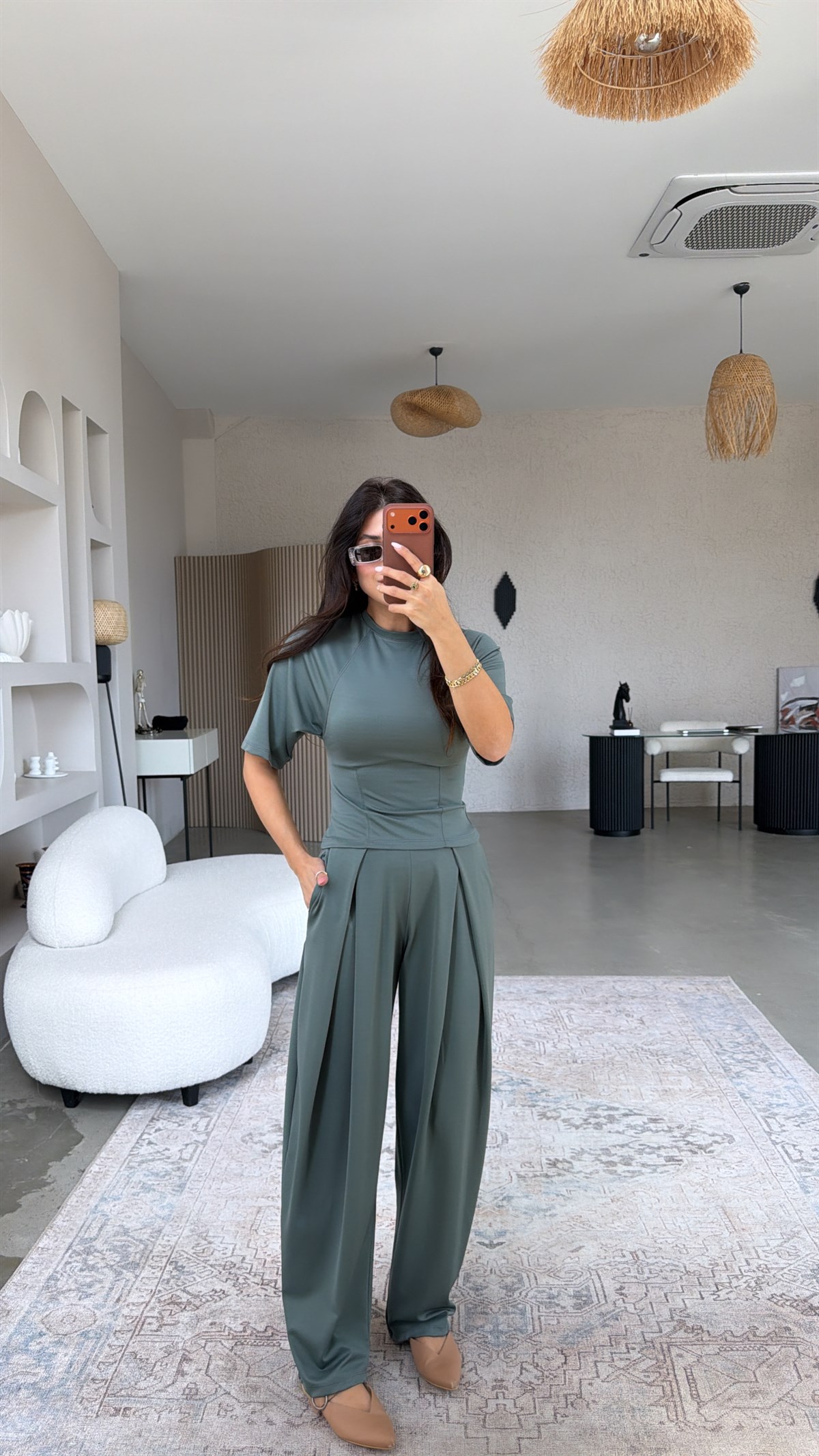 Haki Diagonel Pile Detaylı Oturtmalı Takım