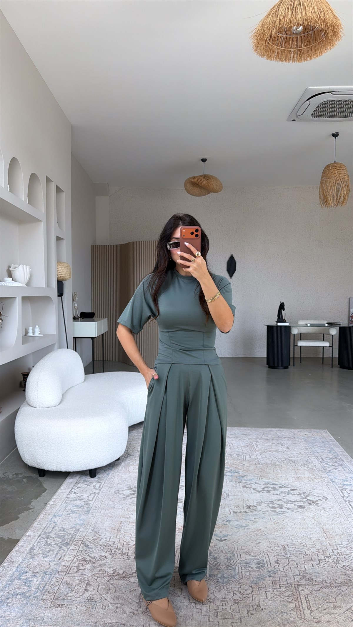 Haki Diagonel Pile Detaylı Oturtmalı Takım