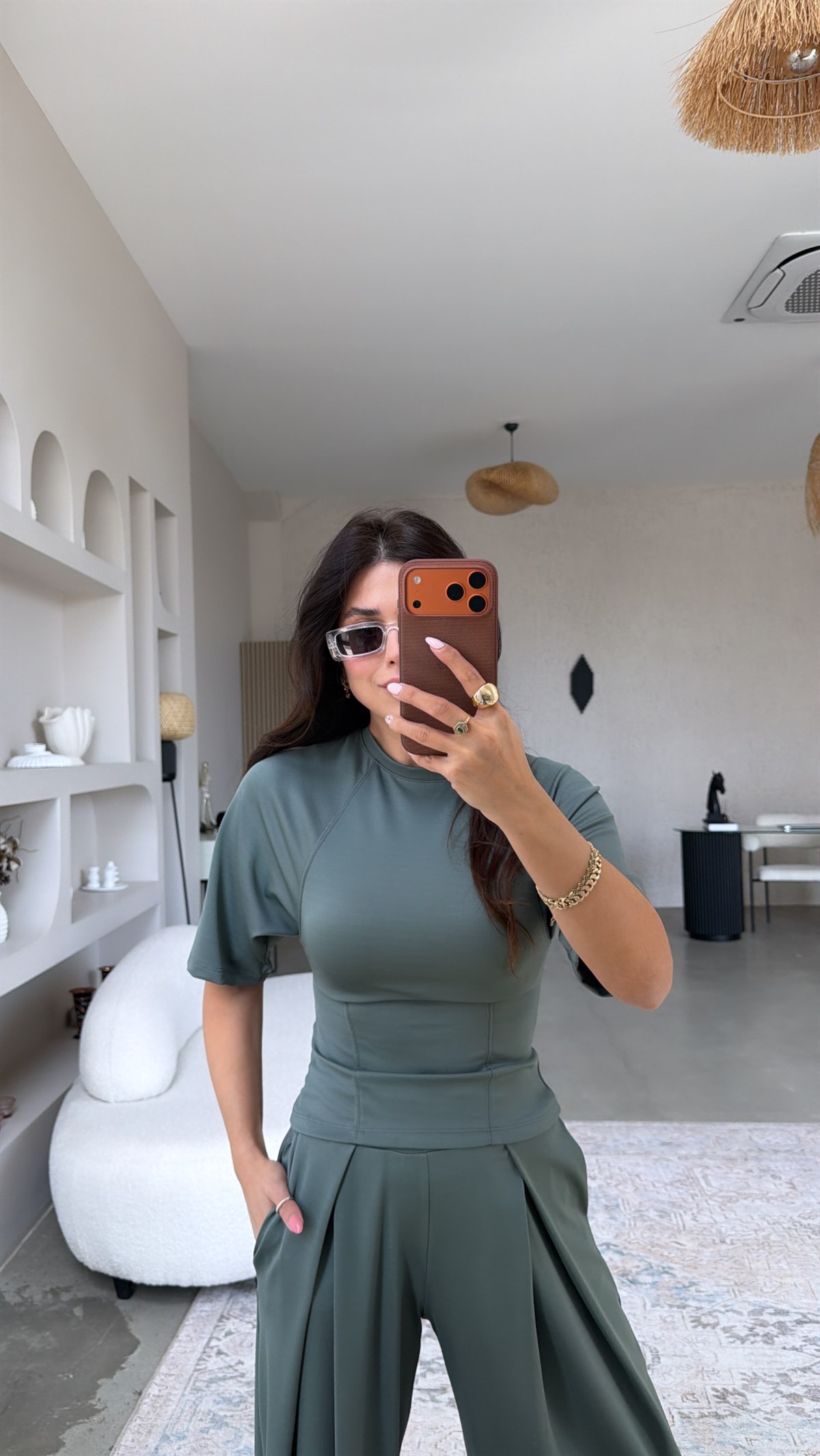 Haki Diagonel Pile Detaylı Oturtmalı Takım